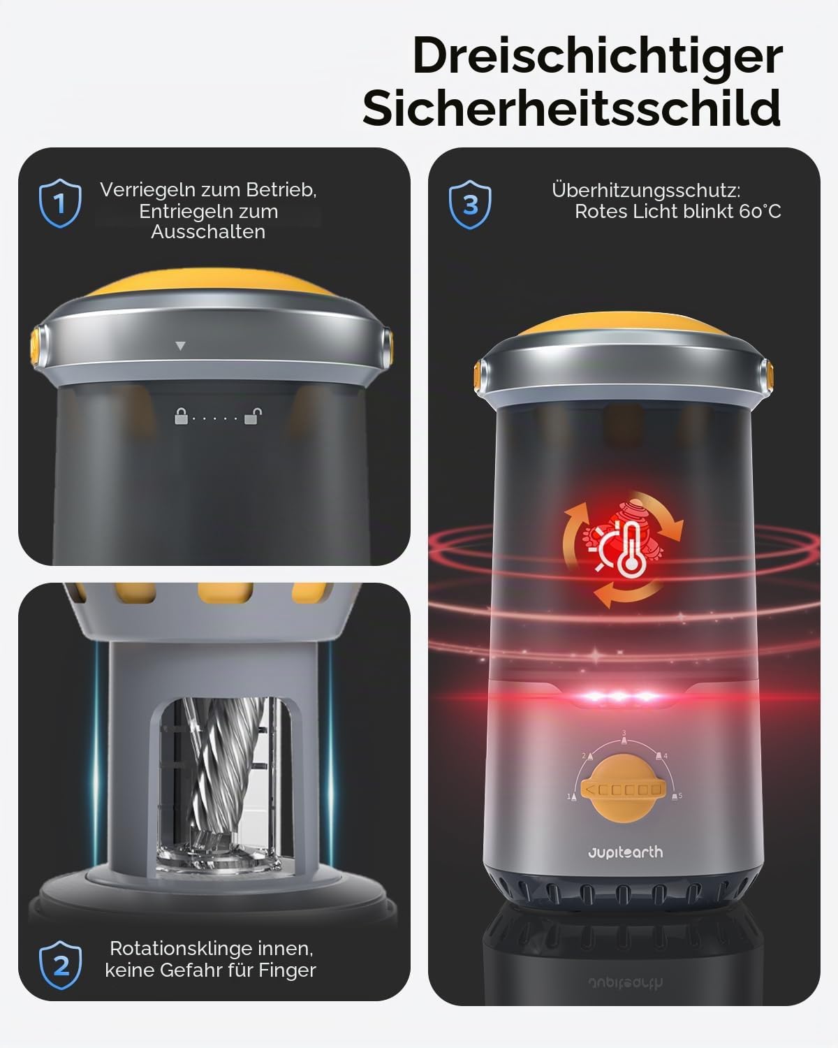 JUPITEARTH Vollautomatischer elektrischer Bleistiftspitzer,wiederaufladbarer Bleistiftspitzer mit Behälter für 6,9-11mm Buntstifte,freihändig, tragbar und sicher für Haus, Büro, Schule（Schwarz）