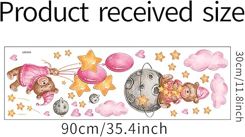 Miniatura 2 de Calcomanías de pared de oso jugando en la nube, preciosas calcomanías de pared con globos de luna y estrella, vinilo extraíble, decoración mural