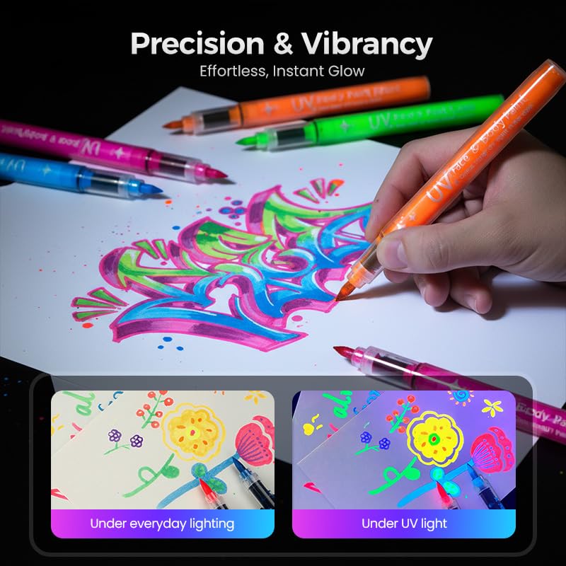 Neon Face Paint Markers, 2026 New Glow in the Dark Body Paint, Washable Temporary Tattoo Pens for Skin Glow Under Black Light Festival Party Supplies (18 Colors)