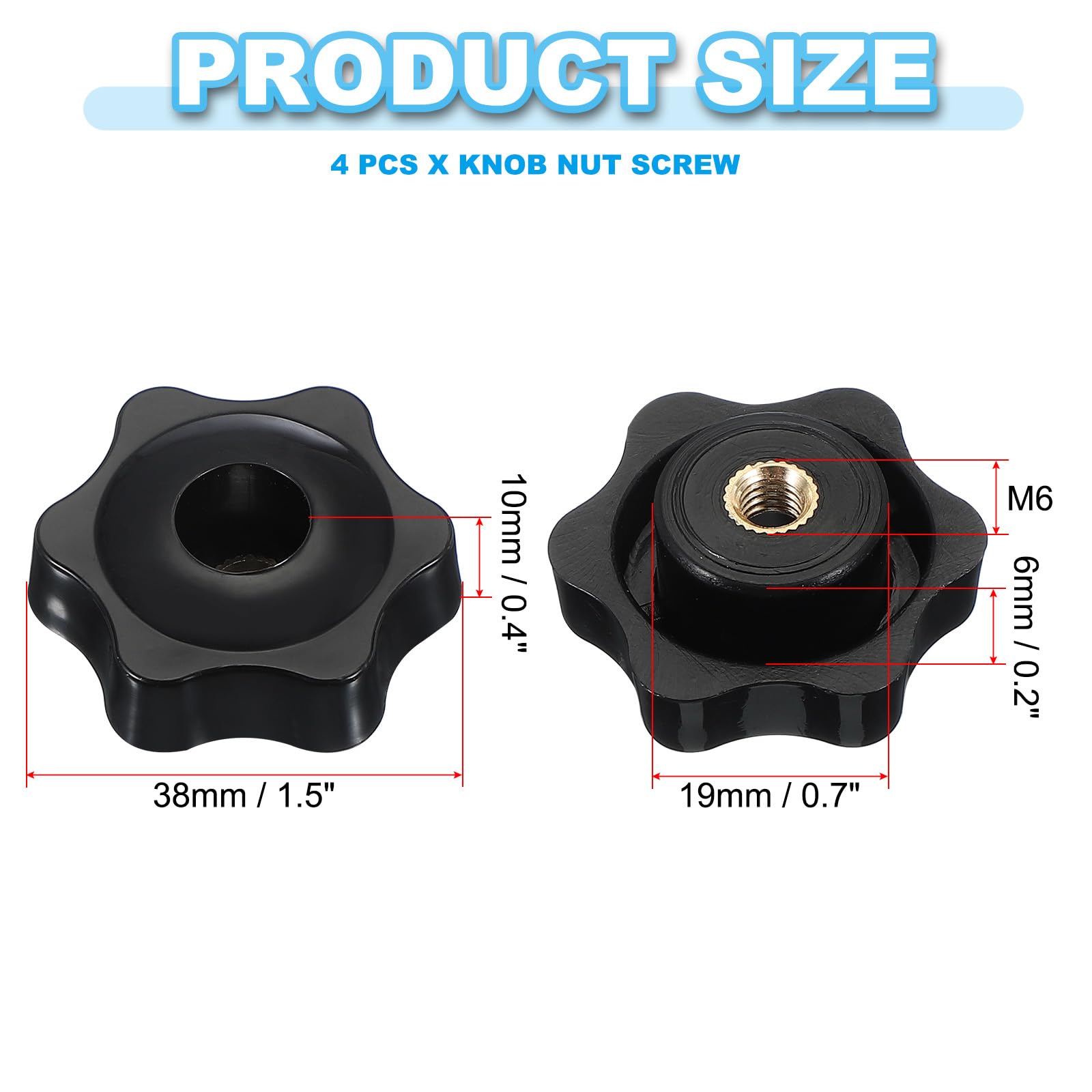 PATIKIL M6 x 38mm Through Hole Knob Nut Screw - Image 2