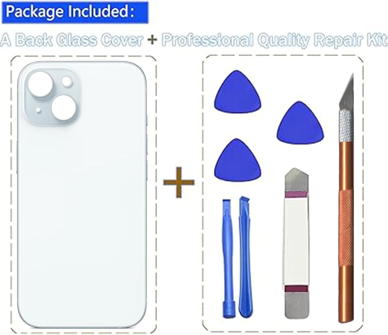 Sostituzione del coperchio del vetro posteriore 15 per iPhone 15 Sostituzione del vetro posteriore posteriore da 6,1 '' con kit di strumenti di riparazione (Blu)
