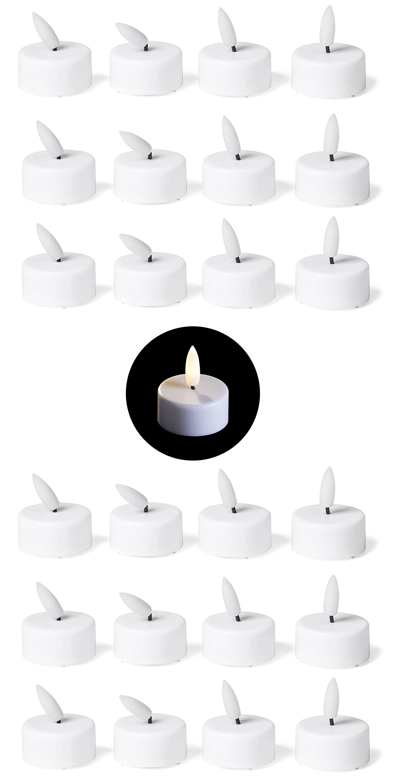 Novaliv 24 x podgrzewacze z timerem – ciepła biel LED świeczki typu tealight z płomieniem migoczące 3D – średnica 6 cm na baterie CR2032 – małe świeczki LED z funkcją timera – zestaw ekonomiczny