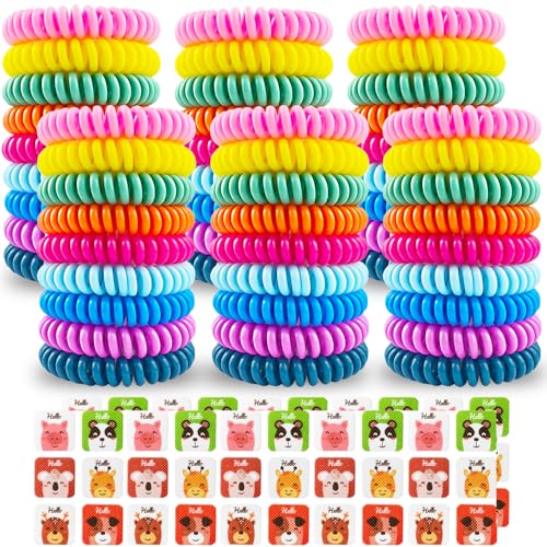 54 Pack Mosquito Repellent Bracelets, DEET-Free Insect & Bug Repellent Wrist Bands with 60 Pack Smile Mosquito Patches for Kids & Adults Outdoor Camping Fishing Traveling