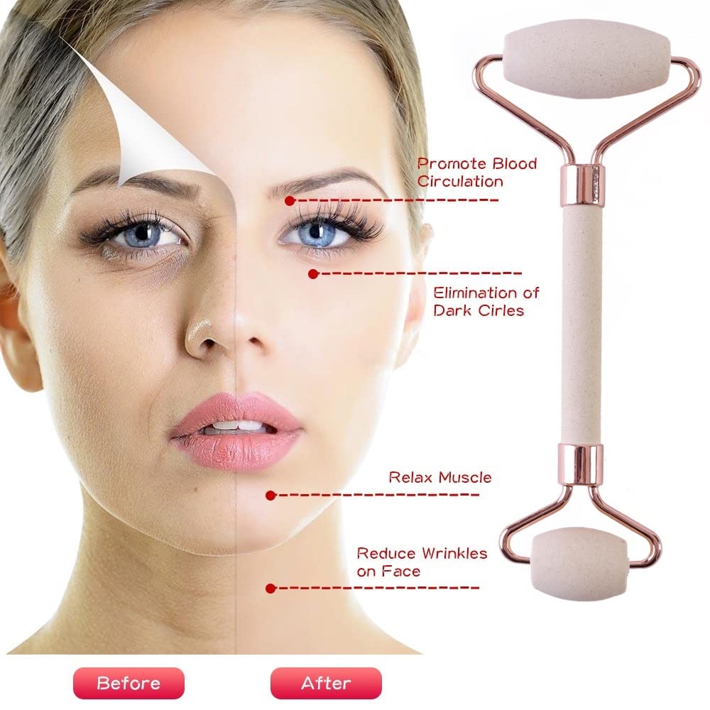 Oil Absorption Face Massager, Jade Roller for Face, Skin Care Facial Roller & Eye Roller for Puffy Eyes, Self Care Health and Beauty Gifts (Rose Gold)