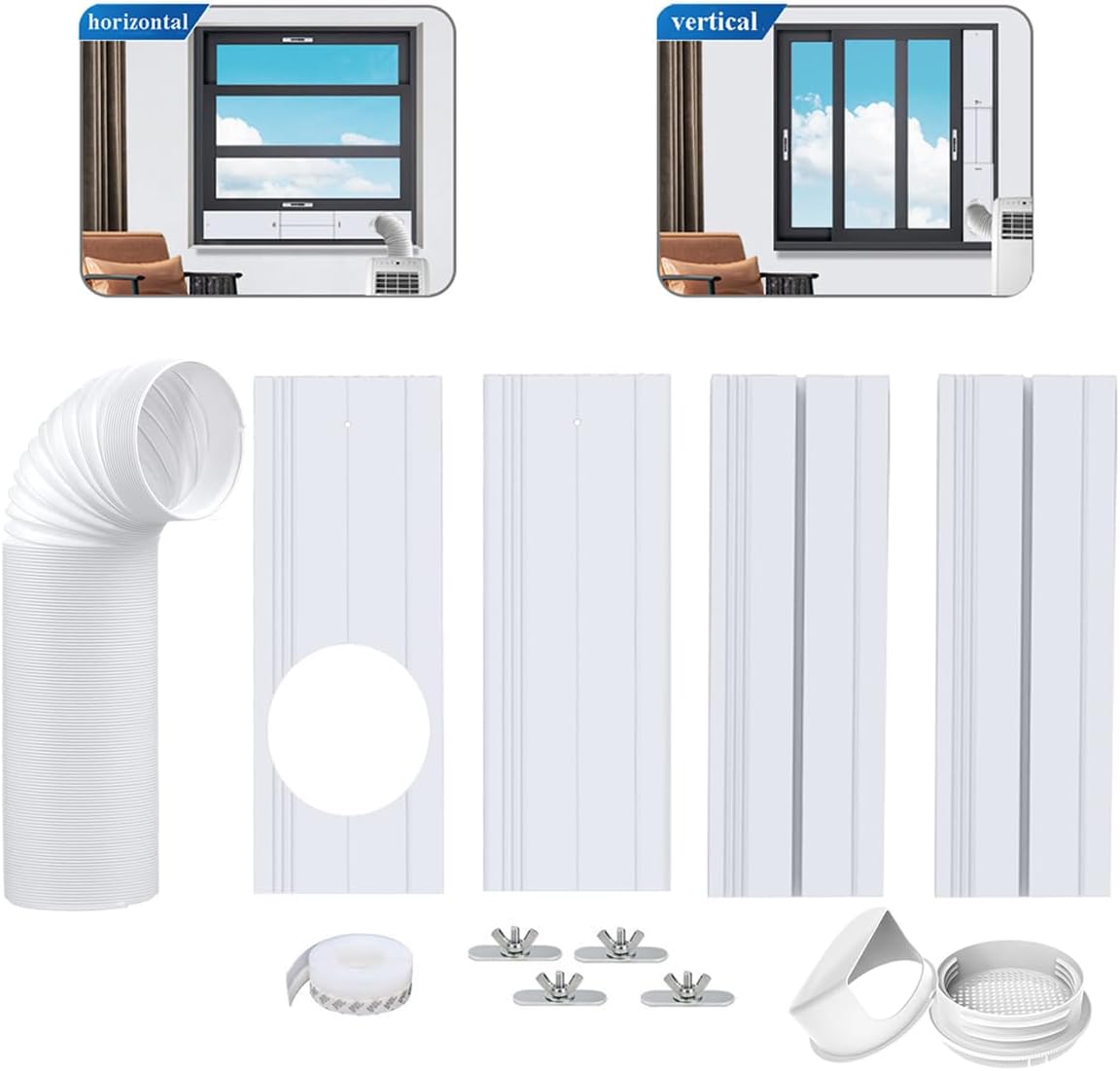 Portable Air Conditioner Windows Vent Kit, Air Conditioner Window Seal with 5.9In (15cm) Diameter Air Conditioner Exhaust Hose, Portable ac Window Kit Adjustable Length 17-55in(43-140cm)