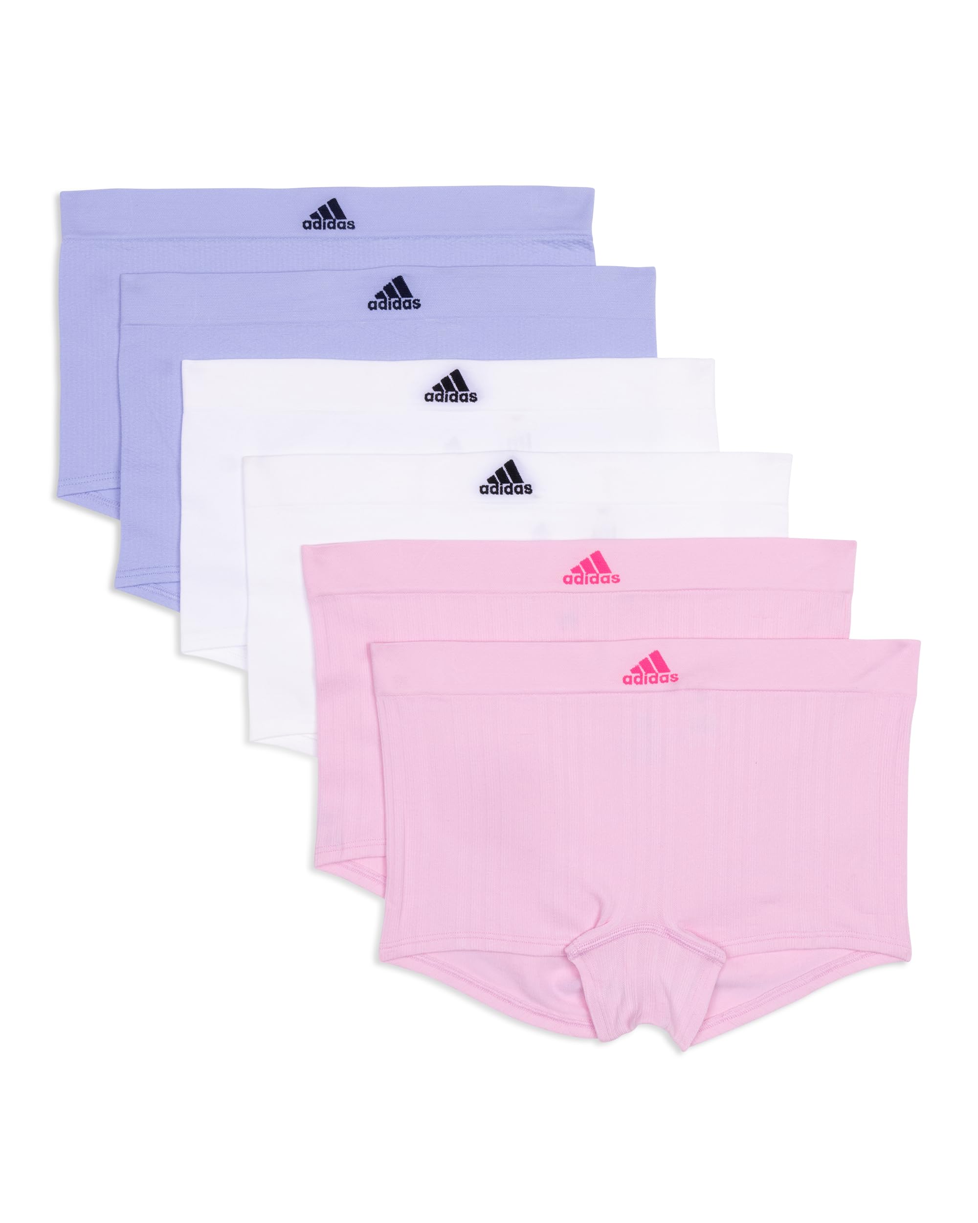 adidas Damskie krótkie majtki chłopięce, Wonder Pink żebrowany/biały/fioletowy odcień, S