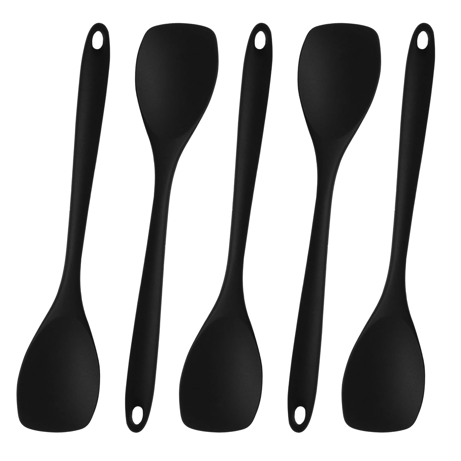 5 Stück Rühr Kochlöffel, Schwarz Kochlöffel Silikon Rührlöffel, Antihaft Silikonlöffel, Kochlöffel Silikon Rührlöffel Langen Griff Silikon für Küche, Kochen, Backe, Spülmaschinengeeignet