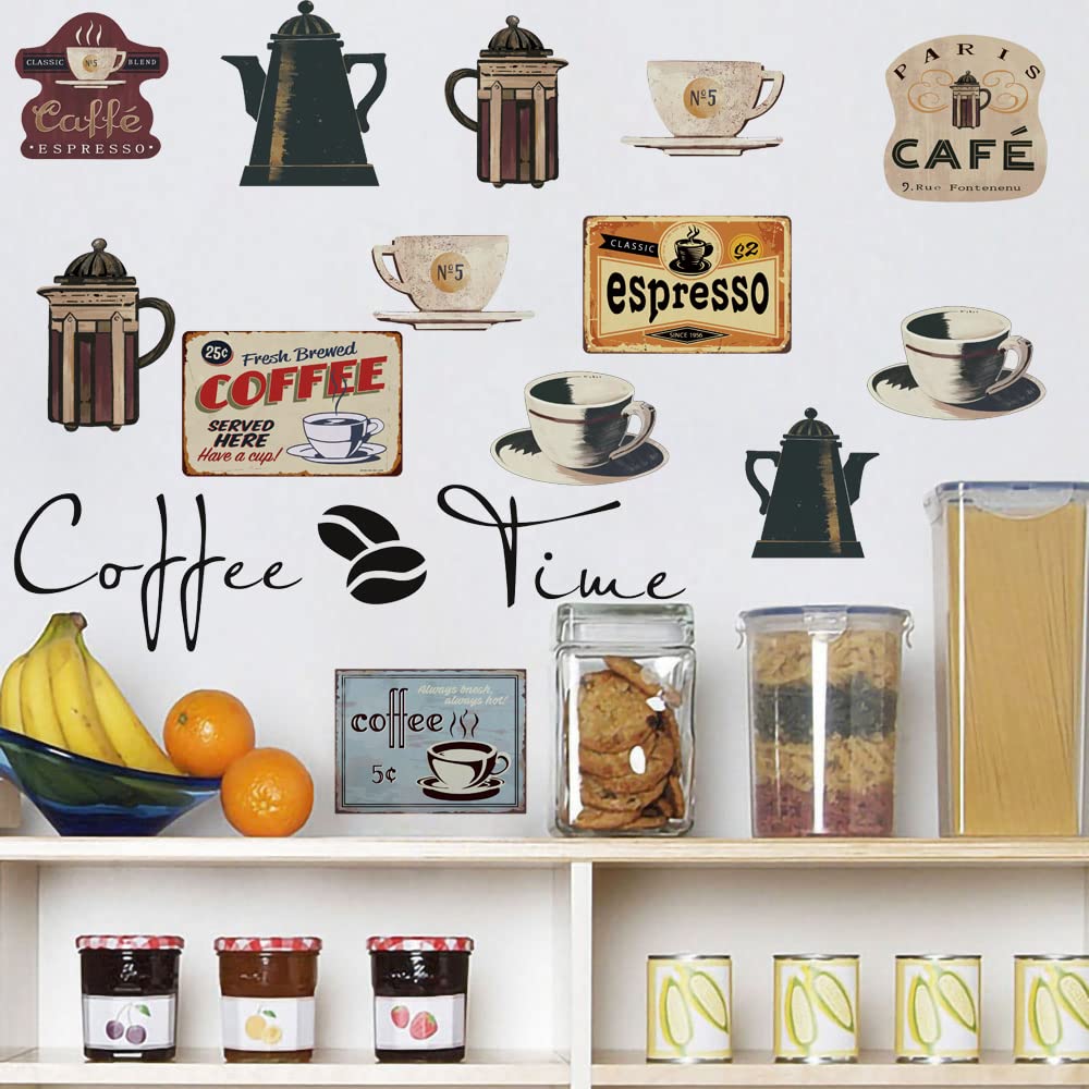 SUPERDANT Café Stickers Muraux Latte Moka Cappuccino Marron Stickers Muraux Amovible Vinyle Stickers Muraux pour Cuisine Bar Salon Décorations Murales
