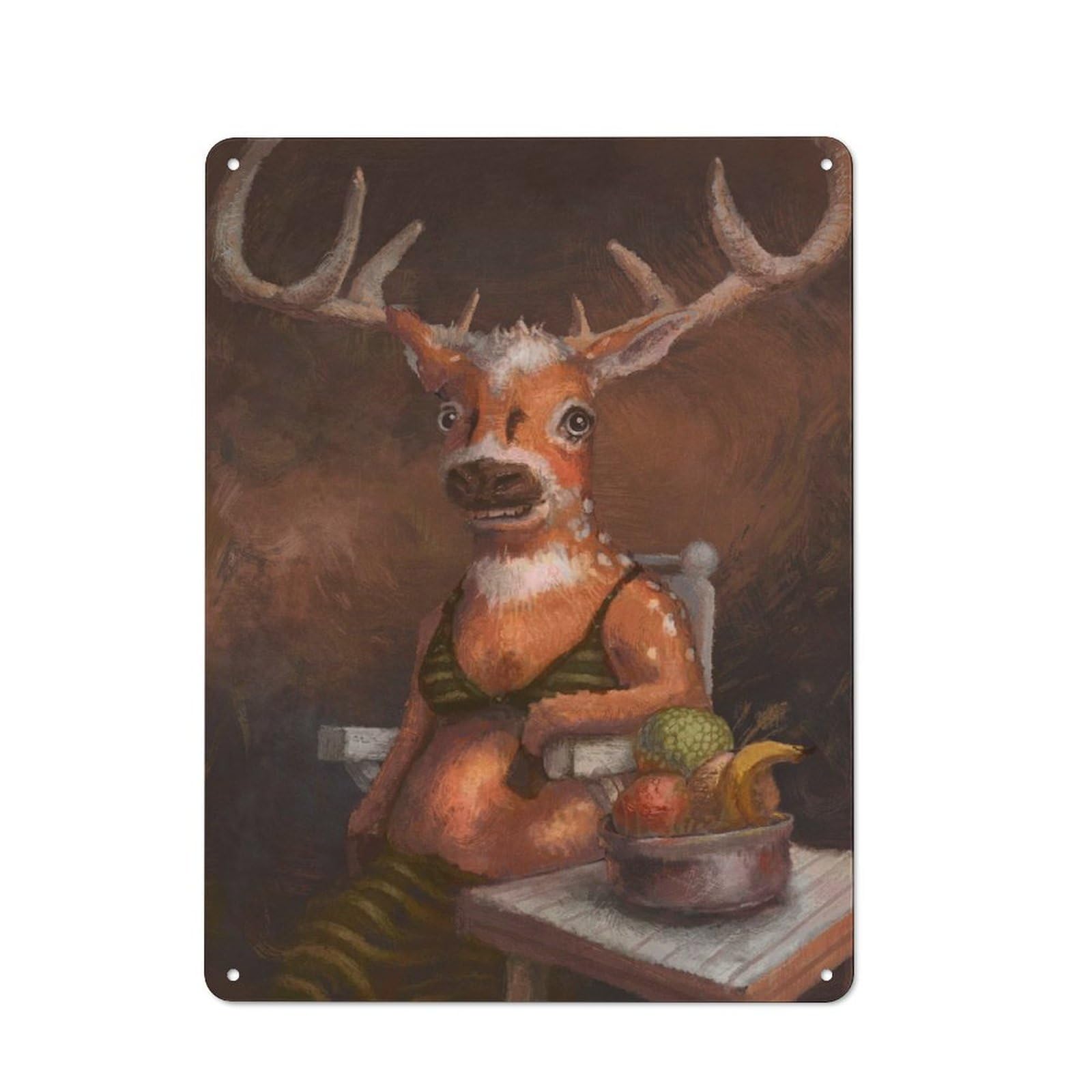 Deer Vintage Metal Wall Decor 40x30cm, Vintage Tin Sign for Bakery, Diner, Cafe Or Family Room