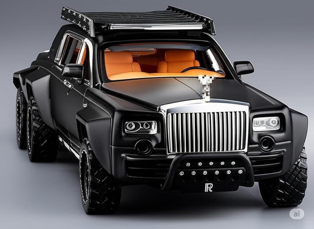 Rolls Royce Phantom 6x6 Model Car 1:32 Scale Exclusive Alloy Metal Pull Back Die-cast Car Toy with Openable Doors & Light Music Boys Toys for Kids (Phantom 6x6)【Colors as Per Stock】
