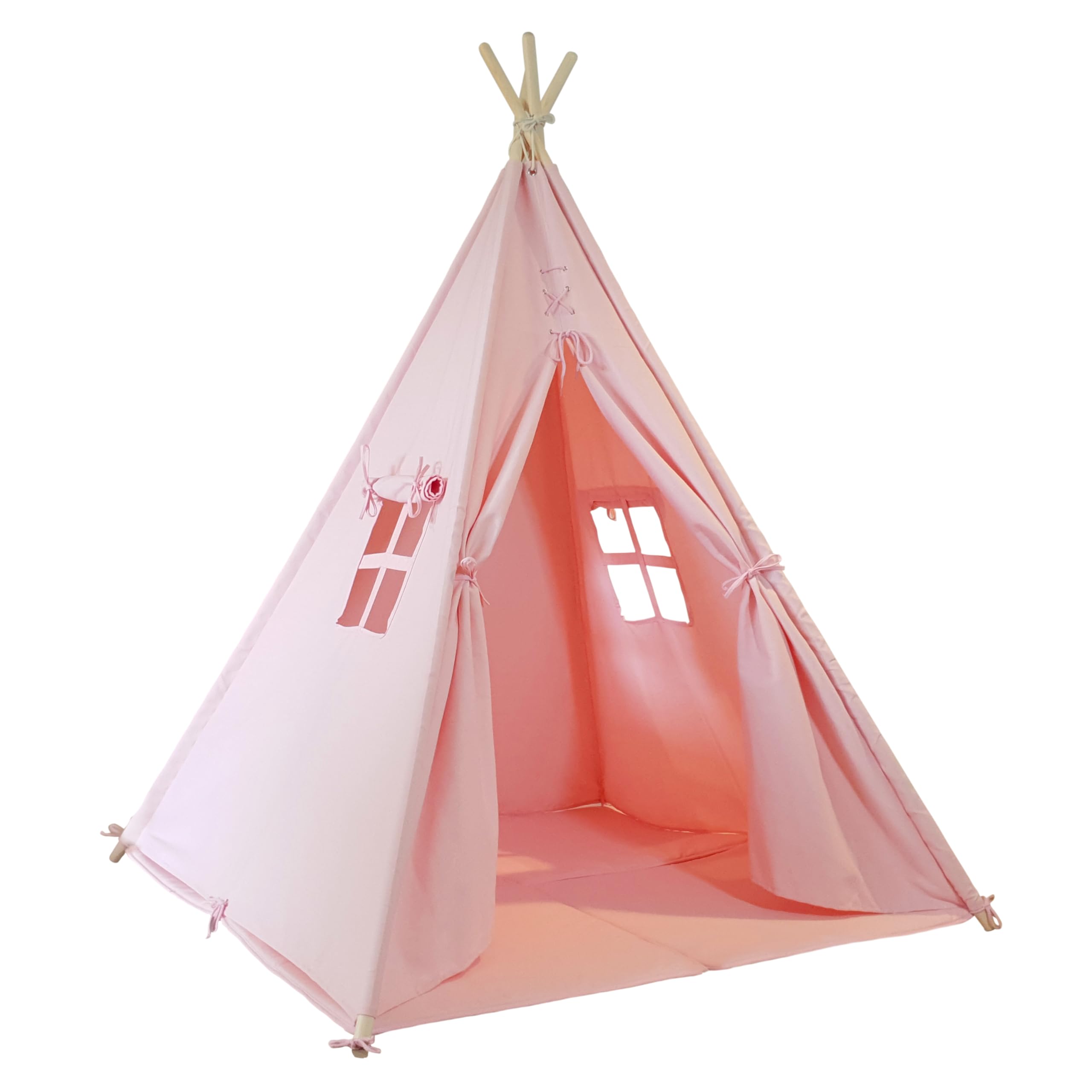 Sunny Alba Namiot Tipi dla dzieci w kolorze rozowym | Namiot Wigwam Play z oknami | 120x120x160cm | Z dywanikiem z poduszka
