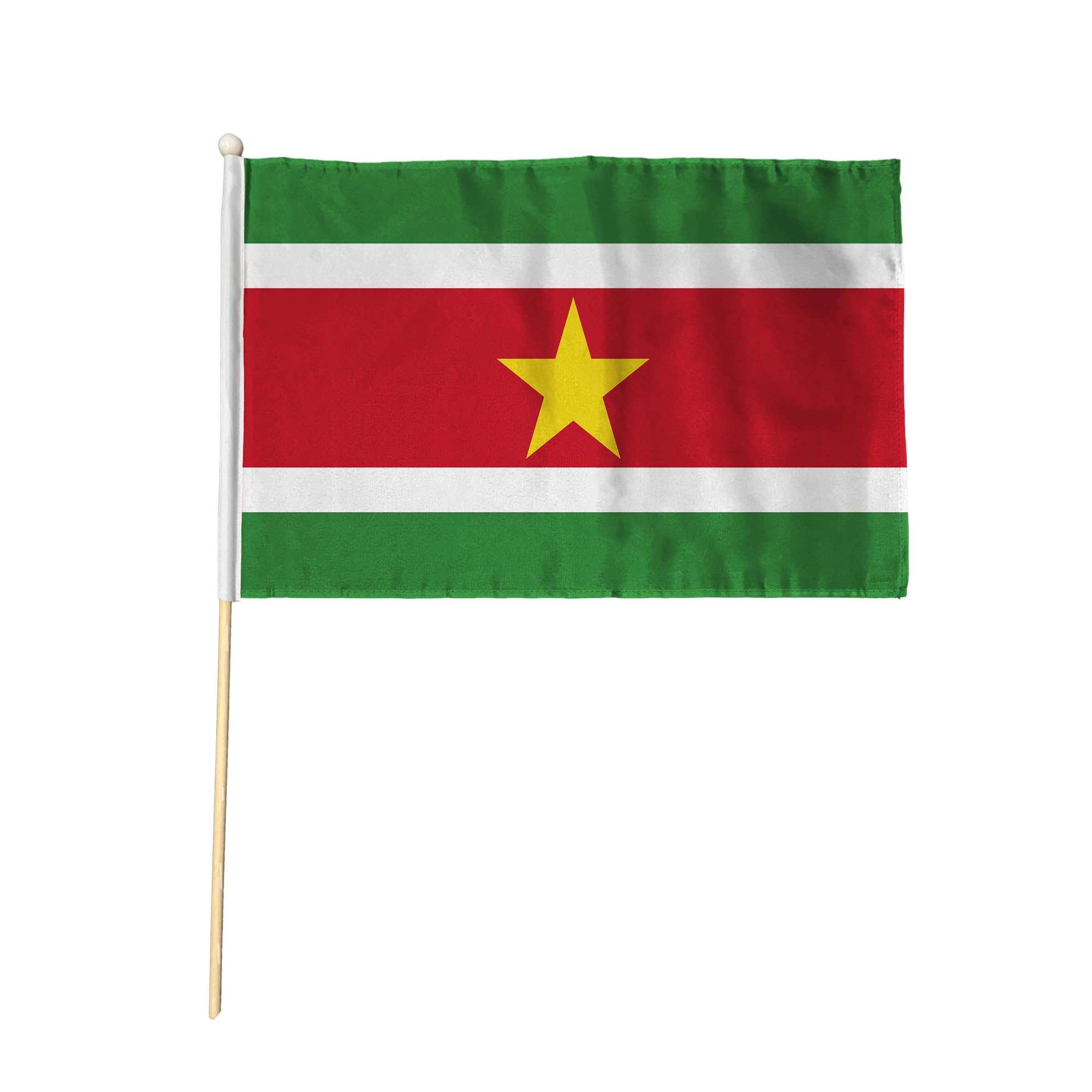 Flagtex Suriname Hand Waving Flag (9x6 Inch) - Premium Wooden Stick Hand Flag 9x6 Inch Natural Wood Pole Green White Red Yellow Star Flag Events Parades — image 1