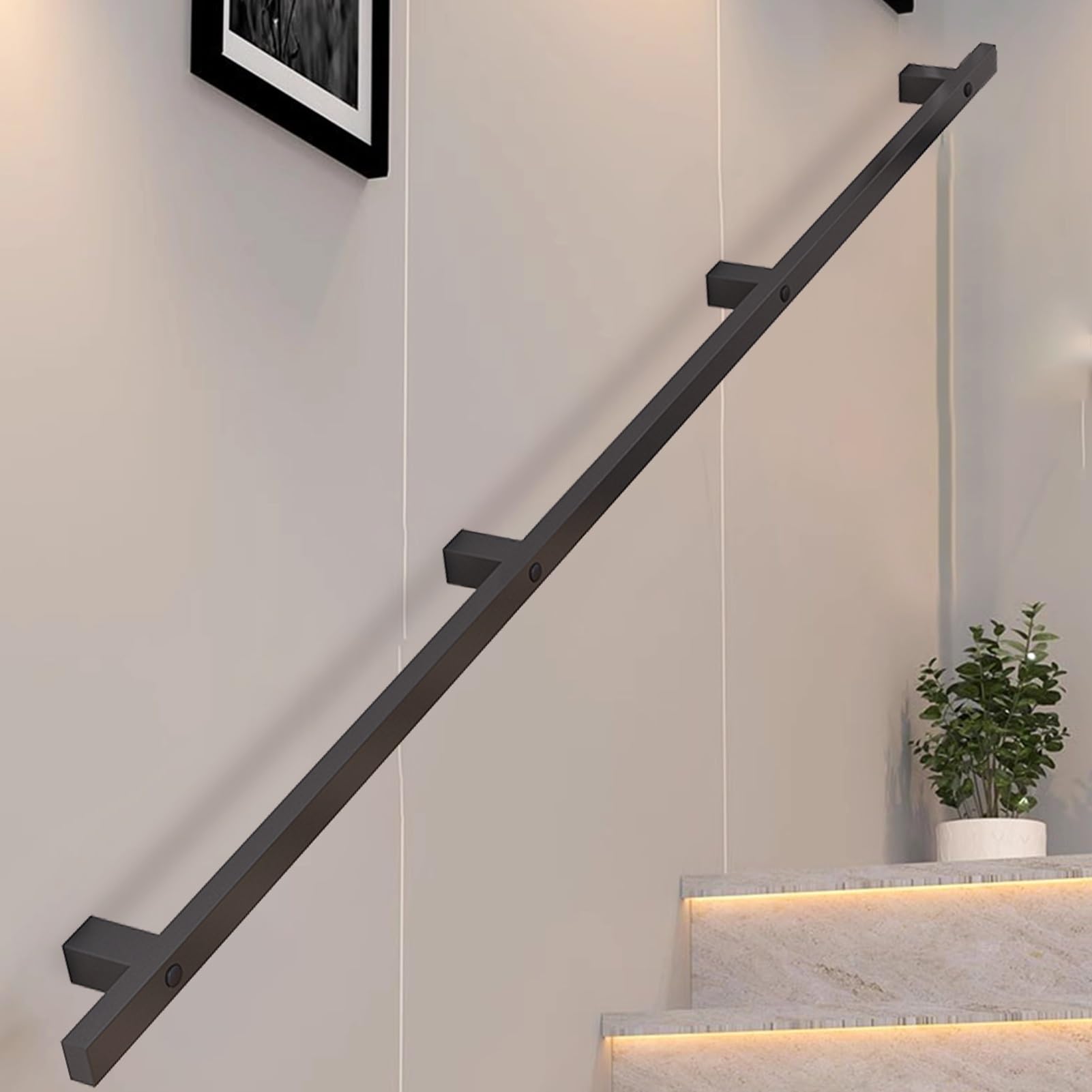 Fkxsxaz Black 3Ft~15Ft Wall Mount Pipe Handrail For Stairs, Modern Industrial Iron Banister Rail Kit Indoor Deck Hand Rails Loft Porch Steps Grab Bar Railings(18Ft/540Cm)