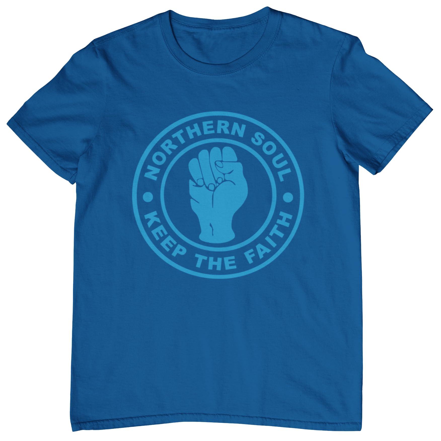 Plastic Revolution Northern Soul T-Shirt (X Large, Royal Blue T-Shirt with Sky Blue Print)