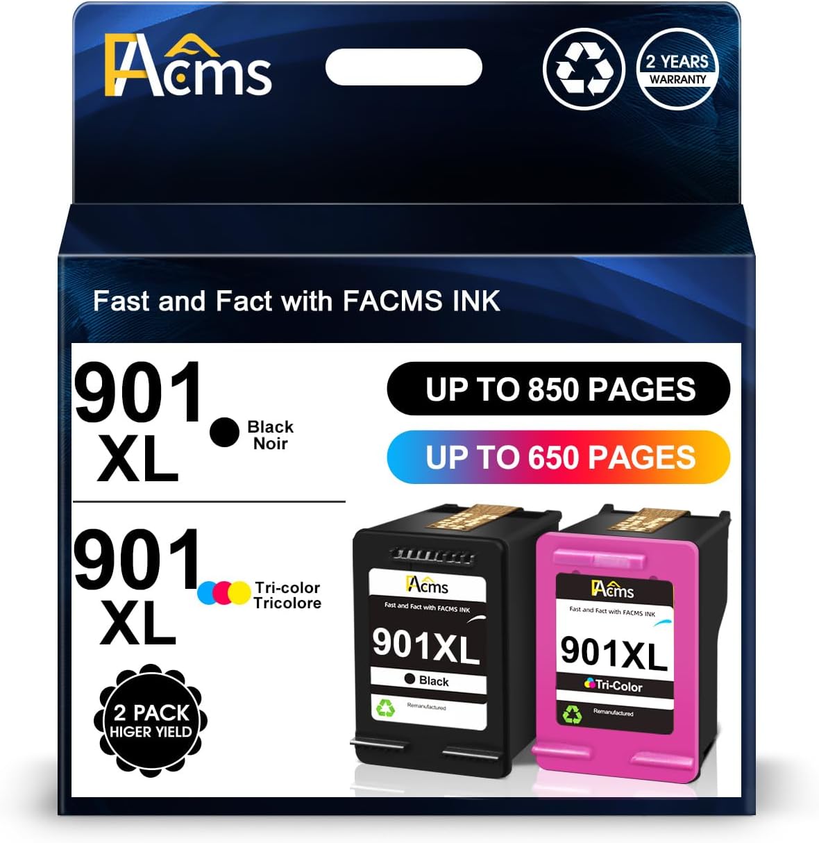 Ink 901, Remanufactured Ink Cartridge Replacement for HP 901XL 901 XL Compatible