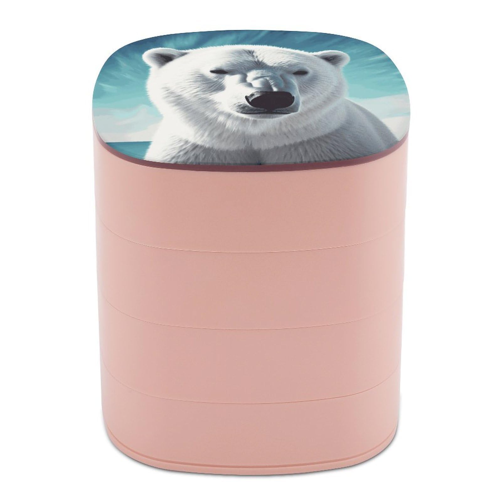 VstaDank Polar Bear Jewelry Box 360° Rotatable Jewelry Organizer 4 Layers Jewelry Case with Lid Fashion Portable Earring Holder for Bracelets Rings Bracelets Vanity