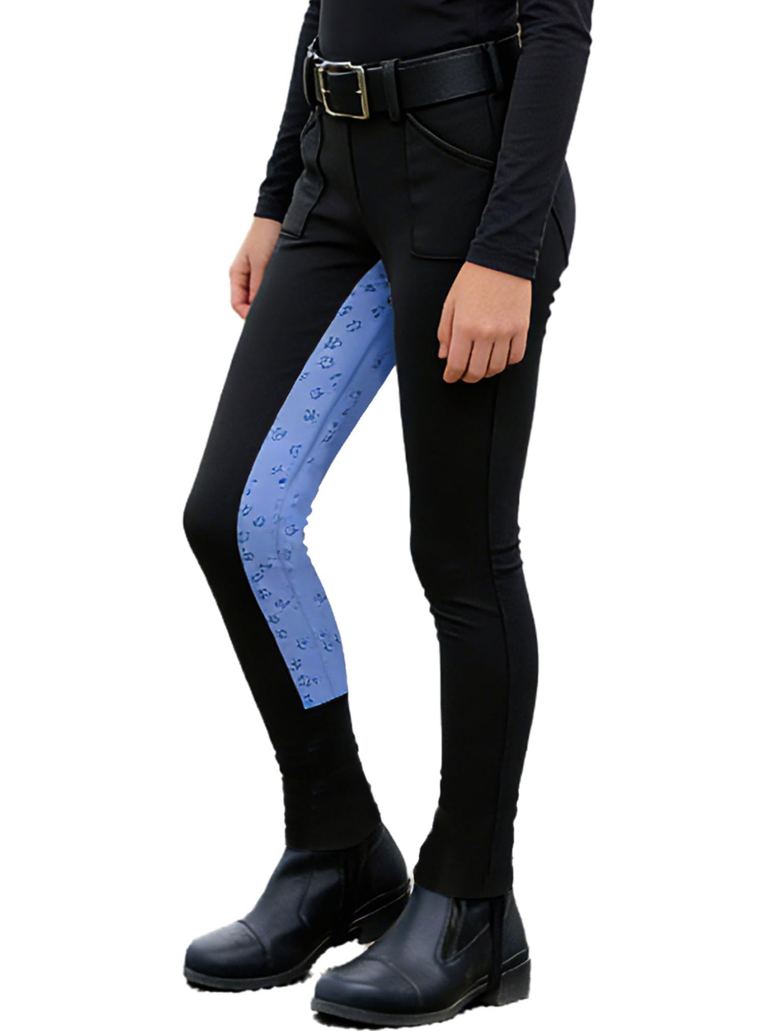renvena Leggings Sportivi per Bambina e Ragazza Pantaloni da Equitazione con Seduta Completa Passanti per la Cintura e Tasca per Il Cellulare Pantaloni Yoga