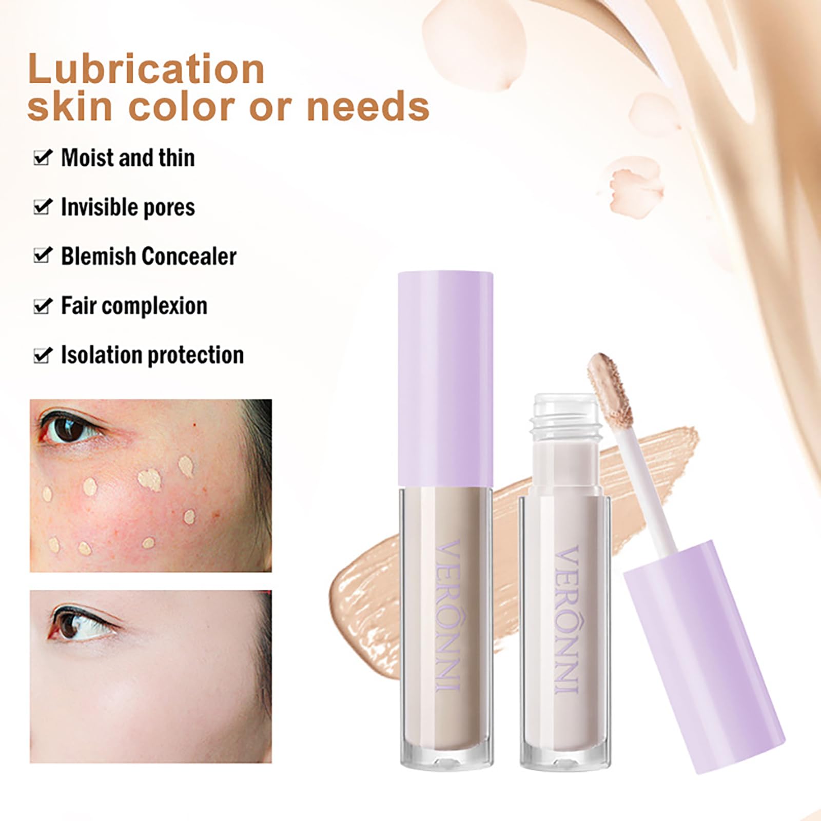 JasCherry 4 Colors Liquid Concealer Full Coverage Under Eye Concealer Makeup - Image 2