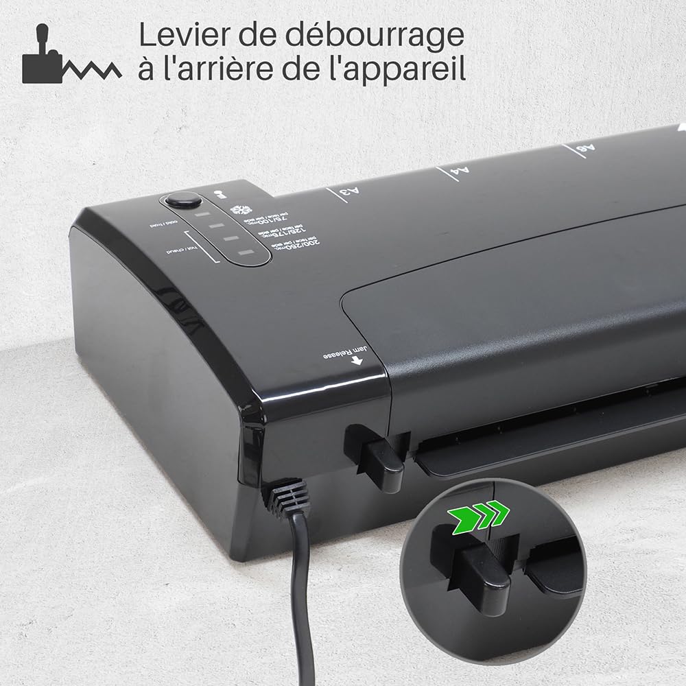 Waytex Plastifieuse A3 A4 A5 A6 Pro Ultra Rapide Plastification à Chaud et à Froid 2x250 microns Température Réglable