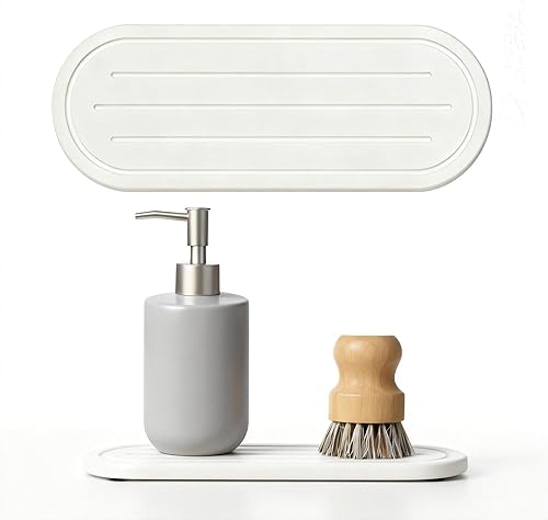 Miniatura 14 de 2 piezas de alfombrilla de piedra absorbente de agua para bandeja de secado para fregadero de baño y organizador de grifo de mostrador de cocina,