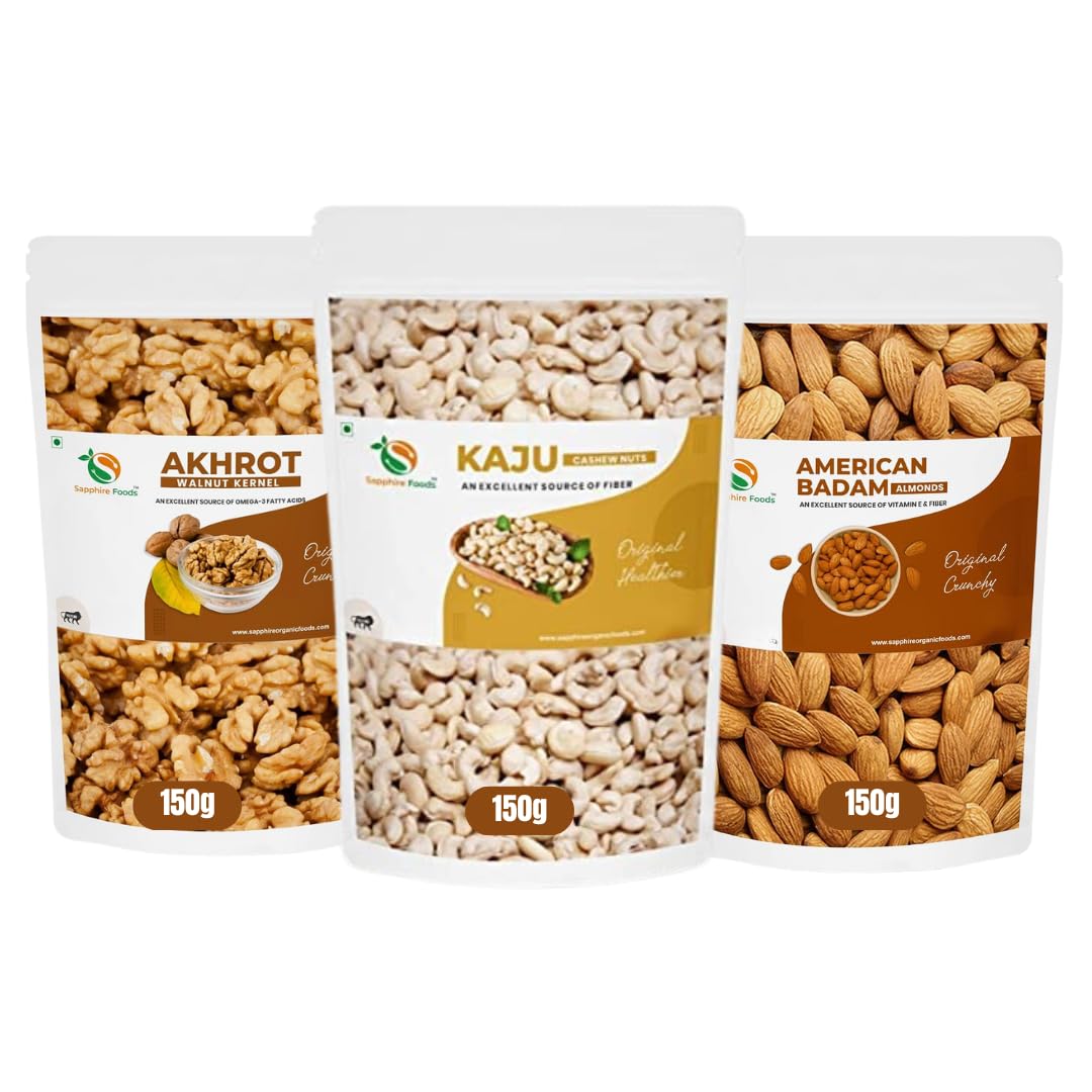 SAPPHIRE FOODS 450gm Pack of 3 Dry Fruit Combo Almonds Cashews Walnuts | Akhrot Kaju Badam Ideal for Healthy Snacking Rich in Antioxidants | Winter Delight Dry Fruit (Each150gm) (B0CZ49NFDW) Amazon Price History, Amazon Price Tracker