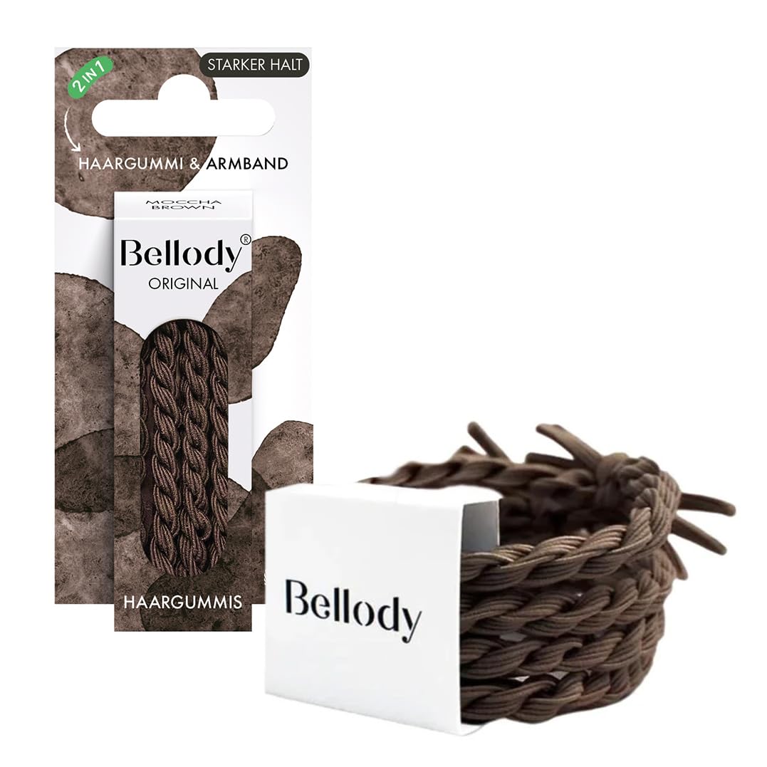 Bellody® Oryginalne gumki do włosów – stylowo pleciona gumka do włosów z mocnym trzymaniem (zestaw 4 szt. – Mocha Brown) – damska ozdoba do włosów w kolorze jasnego brązu