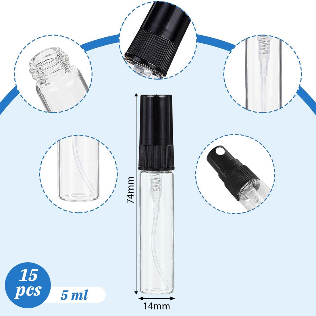 15 Piezas 5ml Botella Spray,Botella de Spray rellenable Vacío Pequeña,Botellas Aerosol Vacío Plástico,Botella de Pulverizadora Transparente Portátil,para Aceites Esenciales, Limpieza, Perfume