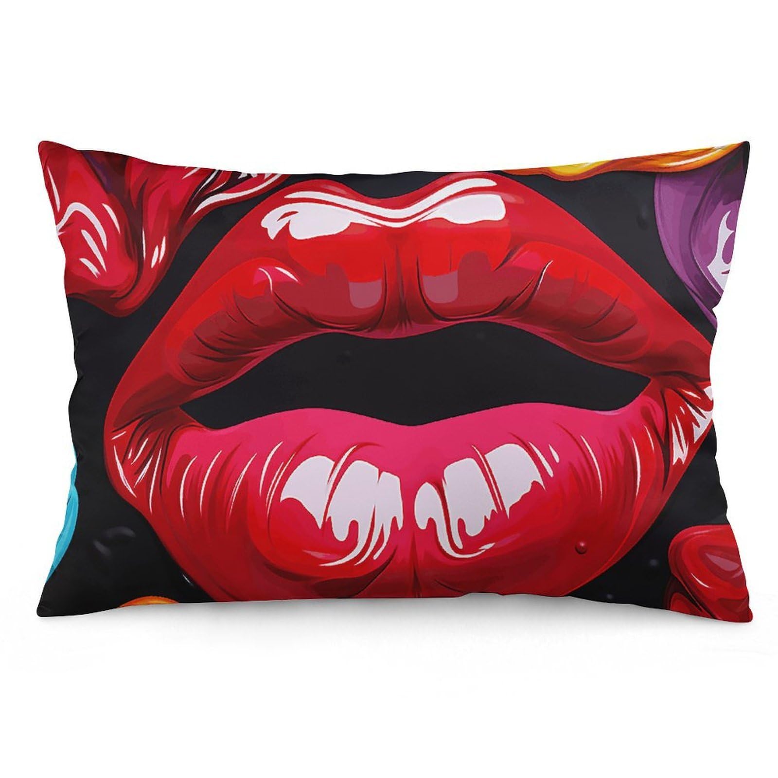 2 Pack Pillow Cases for Hair and Skin, Soft Breathable Pillow Case Covers with Hidden Zipper, Colorful Lips Pillowcase 12 "x20 Pillow Covers for Sleeping Gift