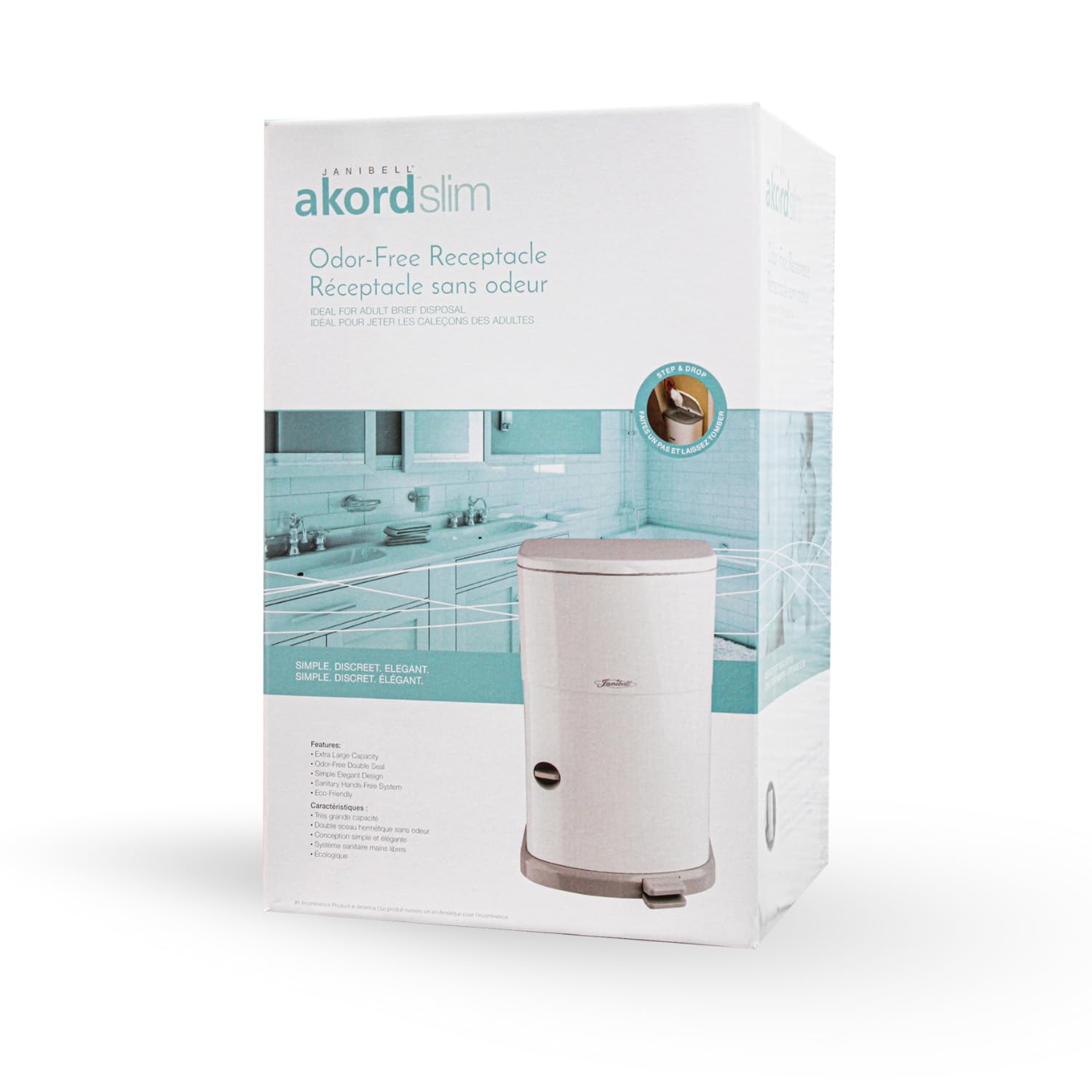 JANIBELL Akord Slim - Pattumiera per pannolini, 26 l, per adulti, sistema di rimozione dei pannolini discreto, smaltimento dei materiali per incontinenza