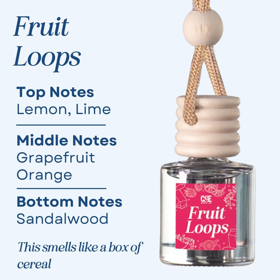 CE Craft Fruit Loops - Difusor de aceite de fragancia colgante de aire para coche, difusor de ambientador para aceites esenciales, fragancia, aromaterapia, difusor de automóvil, botella difusora de
