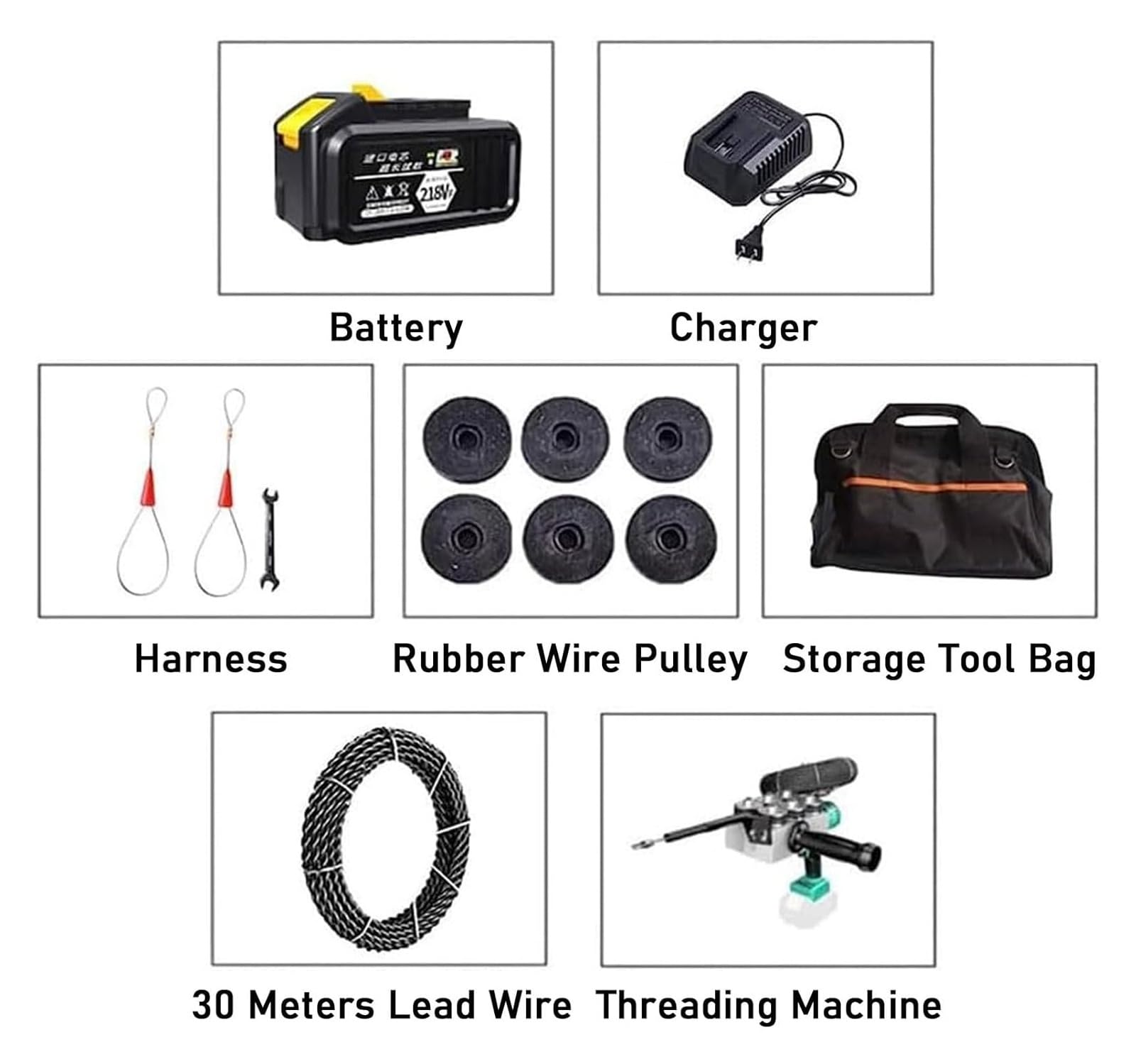 Cable de tracción, Cable de tracción, electricista oculto, máquina automática de hilo de rosca de aguja hilo eléctrico oscuro tirar de la herramienta, 2 baterías (1 batería)