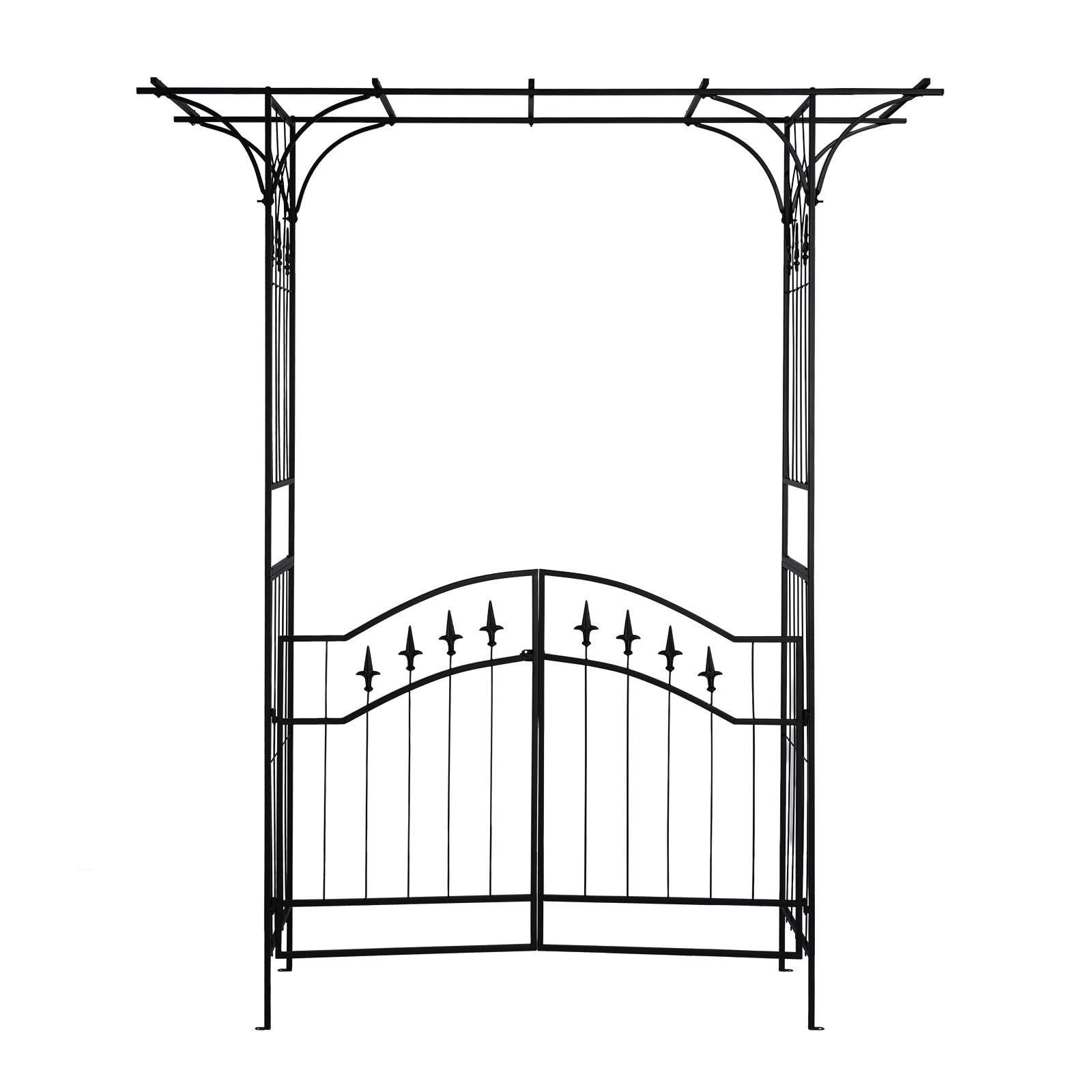 Rosenbogen mit Tür in Schwarz - Rosenbogen aus Metall stabil 179 × 51 × 208 cm, Einzigartige und Elegante Flachdachkonstruktion, Rankgitter geeignet für Kletterpflanzen