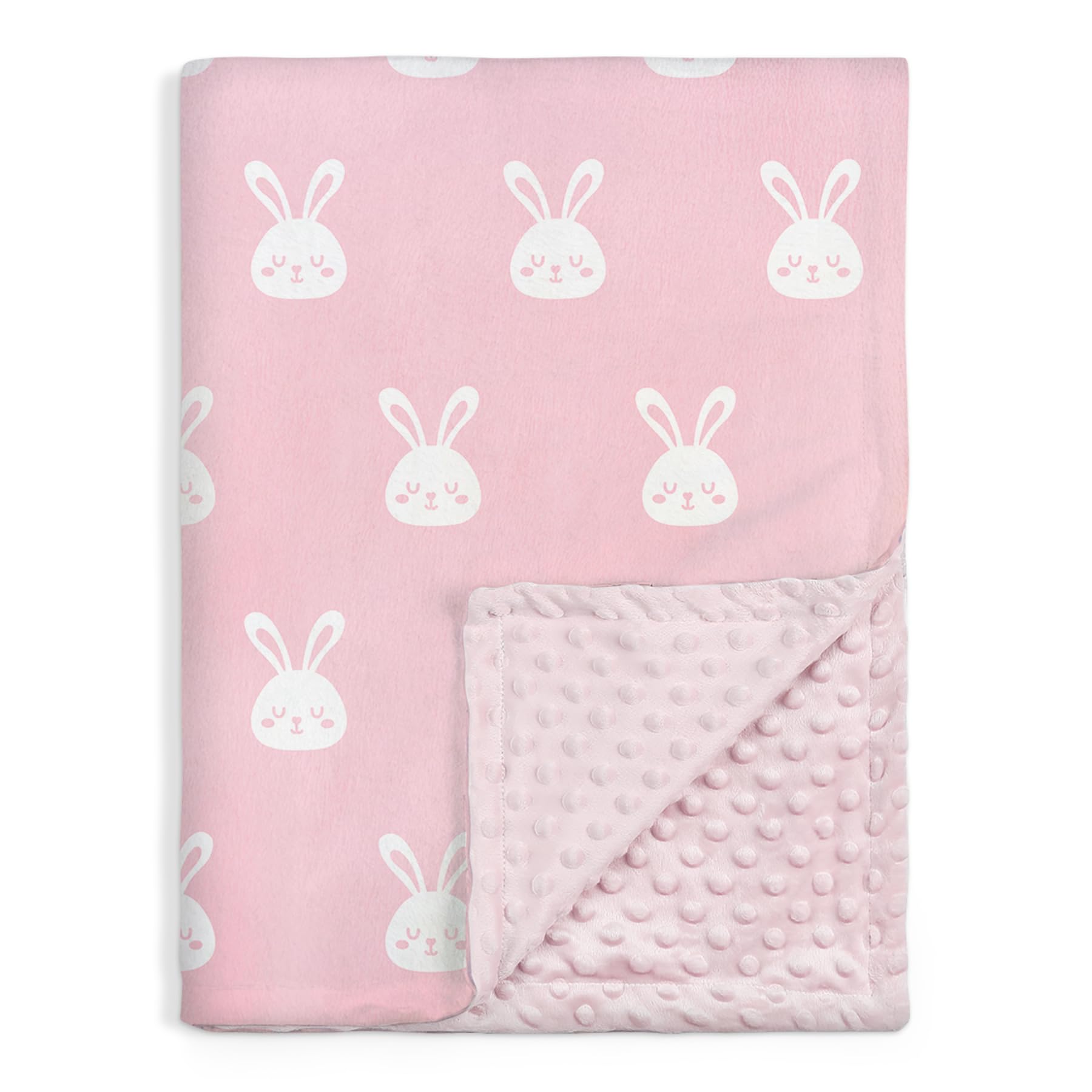 Rabbit Minky Baby Blanket 30 x 40 Inches for Girls, Soft Plush Receiving Blanket with Dotted Back, Gift for Toddler Newborn Infant Christmas Birthday Baby Shower