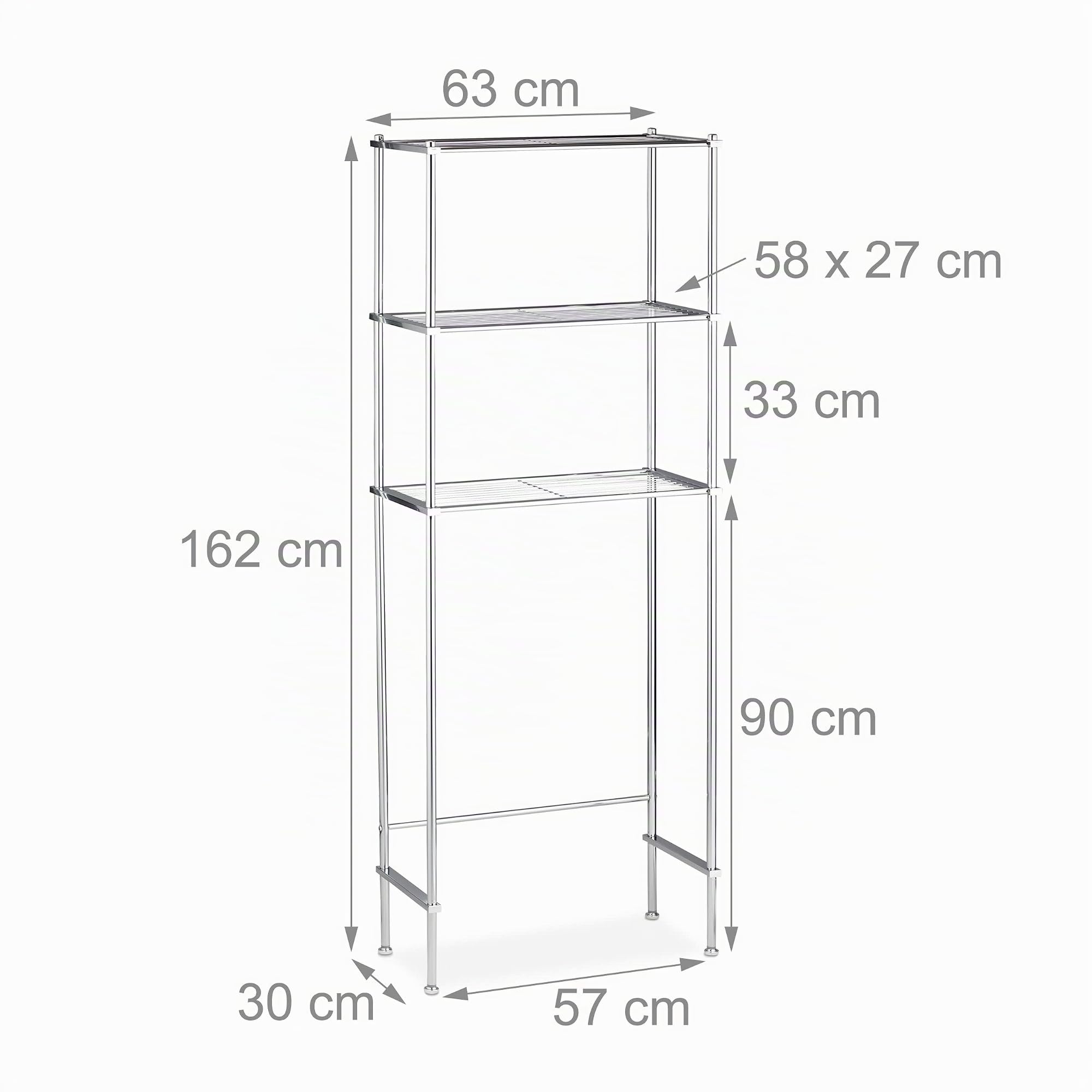 Relaxdays Mobile sopra Lavatrice, Scaffale Rialzato con 3 Ripiani per Lavanderia e Bagno, HLP 162 x 63 x 30 cm, Argento