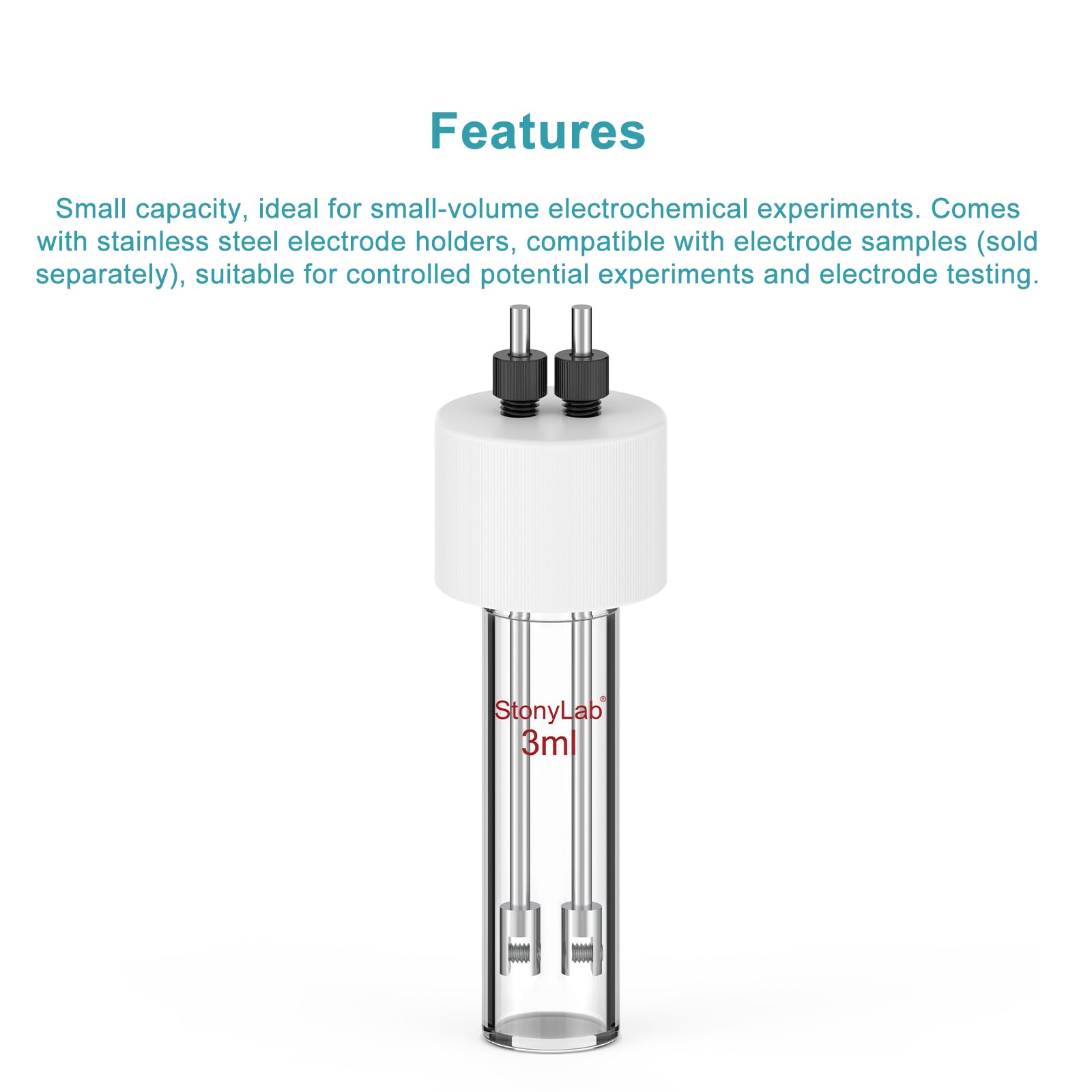 stonylab Célula Electrolítica de Tubo Sellado, 3-5 ml Fondo Plano con Cuello Único, para Experimentos Electroquímicos de Pequeño Volumen