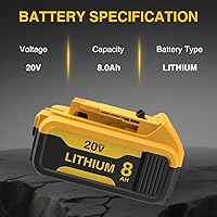 XAMP 20V 8.0Ah Lithium Battery Replacement for DeWalt 20V Max DCB208 DCB204 DCB206 & More - 2 Pack High Capacity
