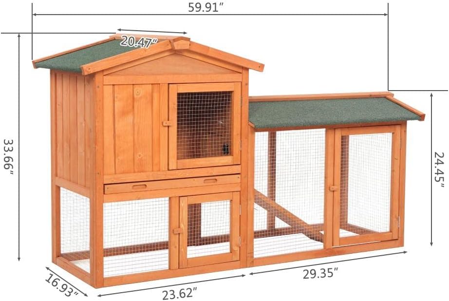 Outvita 61" Wooden Rabbit Hutch Outdoor Coop Chicken House Bunny Hutch with Ladder & Tray, Natural Wood Color