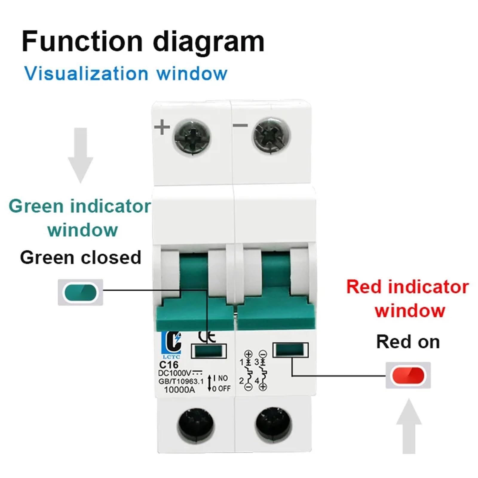 Wyłącznik automatyczny DC 1000V 6A 10A 16A 20A 25A 32A 40A 50A 63A 2-biegunowy Mcb do systemu przełączników fotowoltaicznych FV(10A)