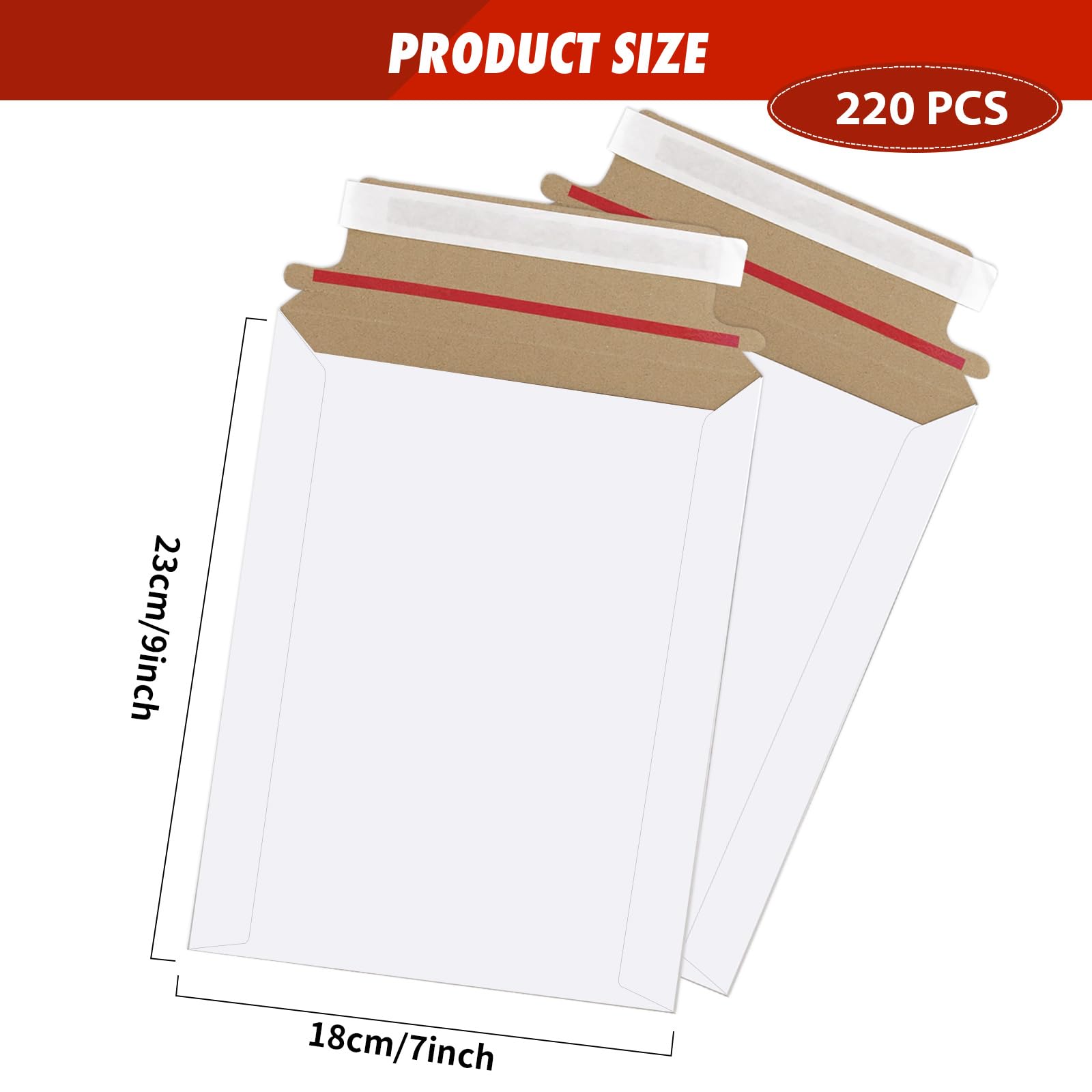 Lot de 220 enveloppes rigides en carton avec fermeture autocollante - 17,8 x 22,9 cm - 250 g/m² - Blanc