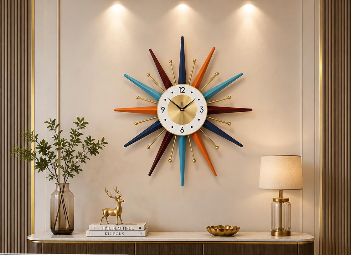Large Wall Clock 22 Inch Mid Century Starburst Clock 3D Wall Clock Home Décor for Living Room, Kitchen, Dining Room, Bedroom Home Decor, Classic Timepiece for Living Room, Bedroom, and Office-image-29
