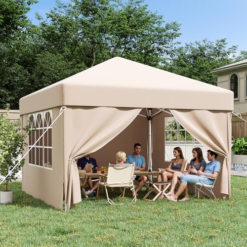 JUMMICO 3m x 3m Pop Up Gazebo, Waterproof Garden Canopy Tent with Sides, UV50+, Height Adjustable, Event Shelter for Weddings, Parties, Markets, Beige 2 JUMMICO 3m x 3m Pop Up Gazebo, Waterproof Garden Canopy Tent with Sides, UV50+, Height Adjustable, Event Shelter for Weddings, Parties, Markets, Beige - Image 2
