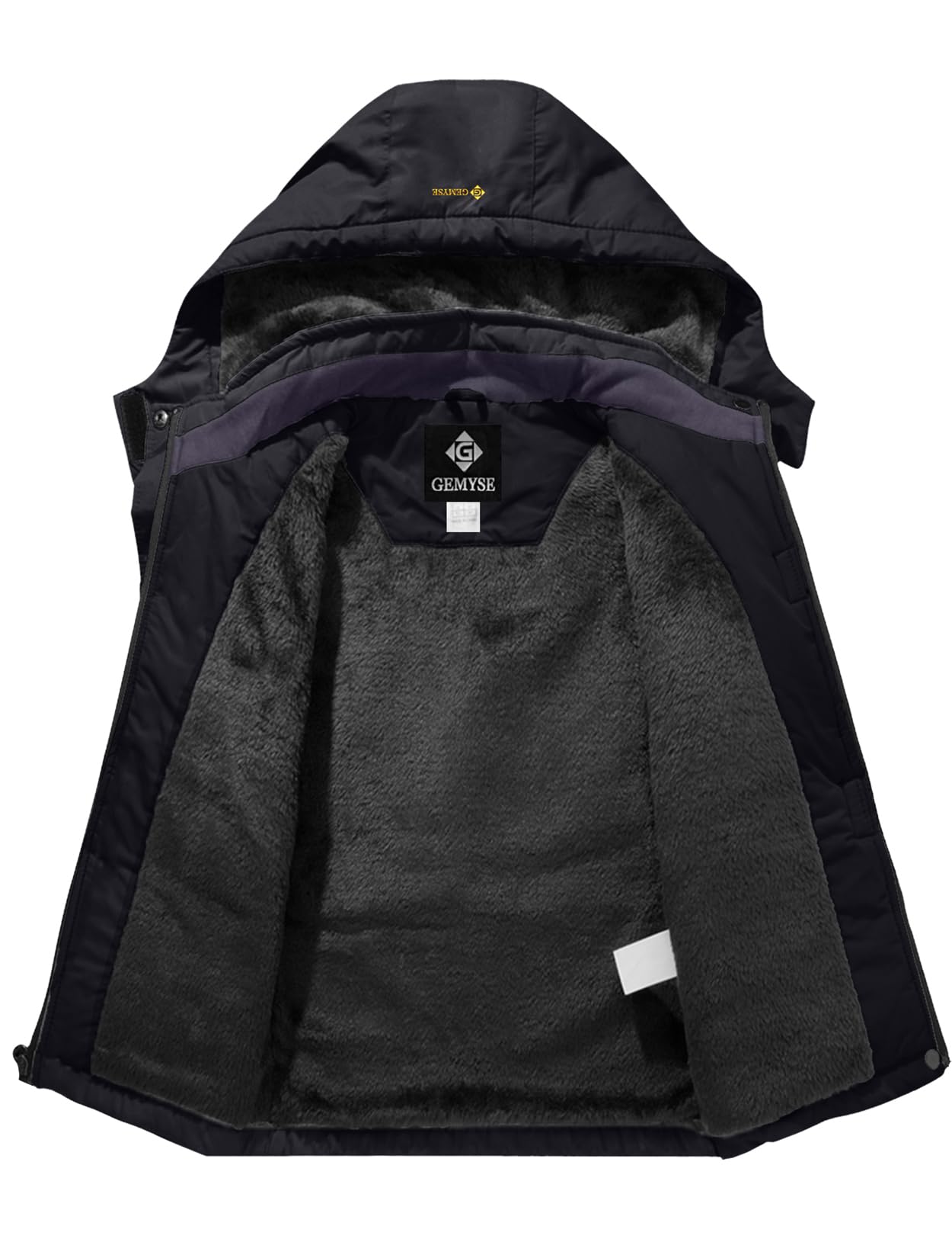 GEMYSE Veste de Ski Enfant Garçon Blouson Hiver Chaud avec Capuche Imperméable Coupe-Vent et Doublure Polaire(Noir,160-168)