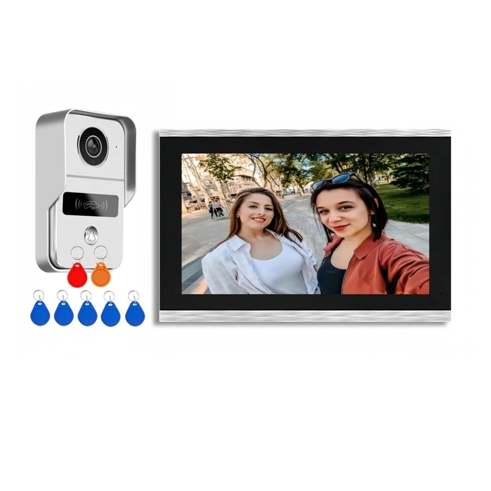 Videoportero inalámbrico de 1080P con Pantalla táctil, Timbre Cable PoE, Control Acceso RFID, visión Nocturna, Resistente al Agua
