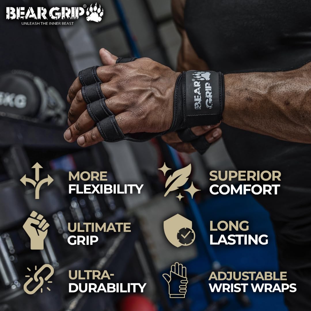 BEAR GRIP Guanti da allenamento, protezione extra per il palmo della mano, per crossfit, bodybuilding, calisthenics, powerlifting, per uomini e donne