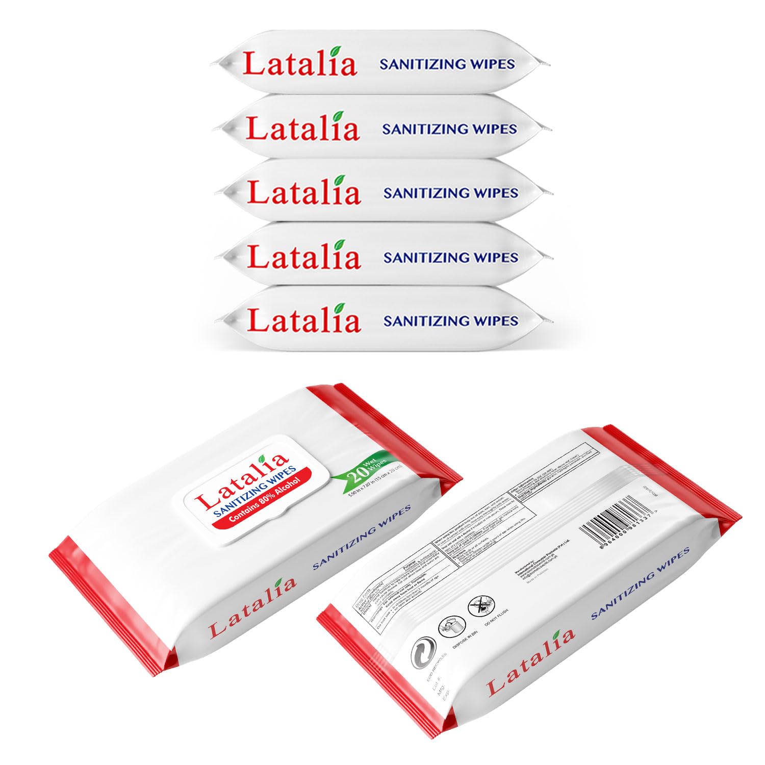 Latalia Hand Wipes Pack of 5 80 Alcohol Hand Sanitizer Wipes for Hands Face Moisturizing Gentle Convenient and