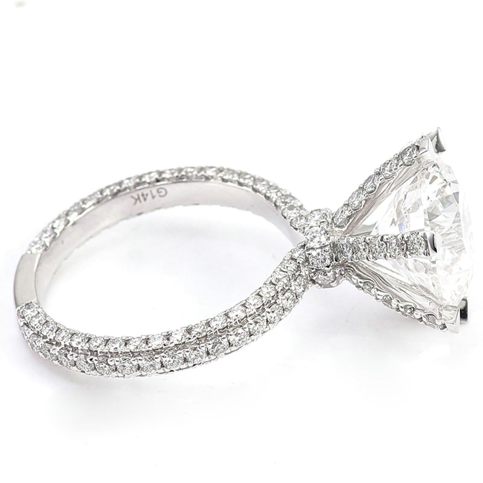 Anillos de compromiso de oro blanco de 18 quilates para mujer, talla redonda de 3 quilates, moissanita, elegante anillo de compromiso
