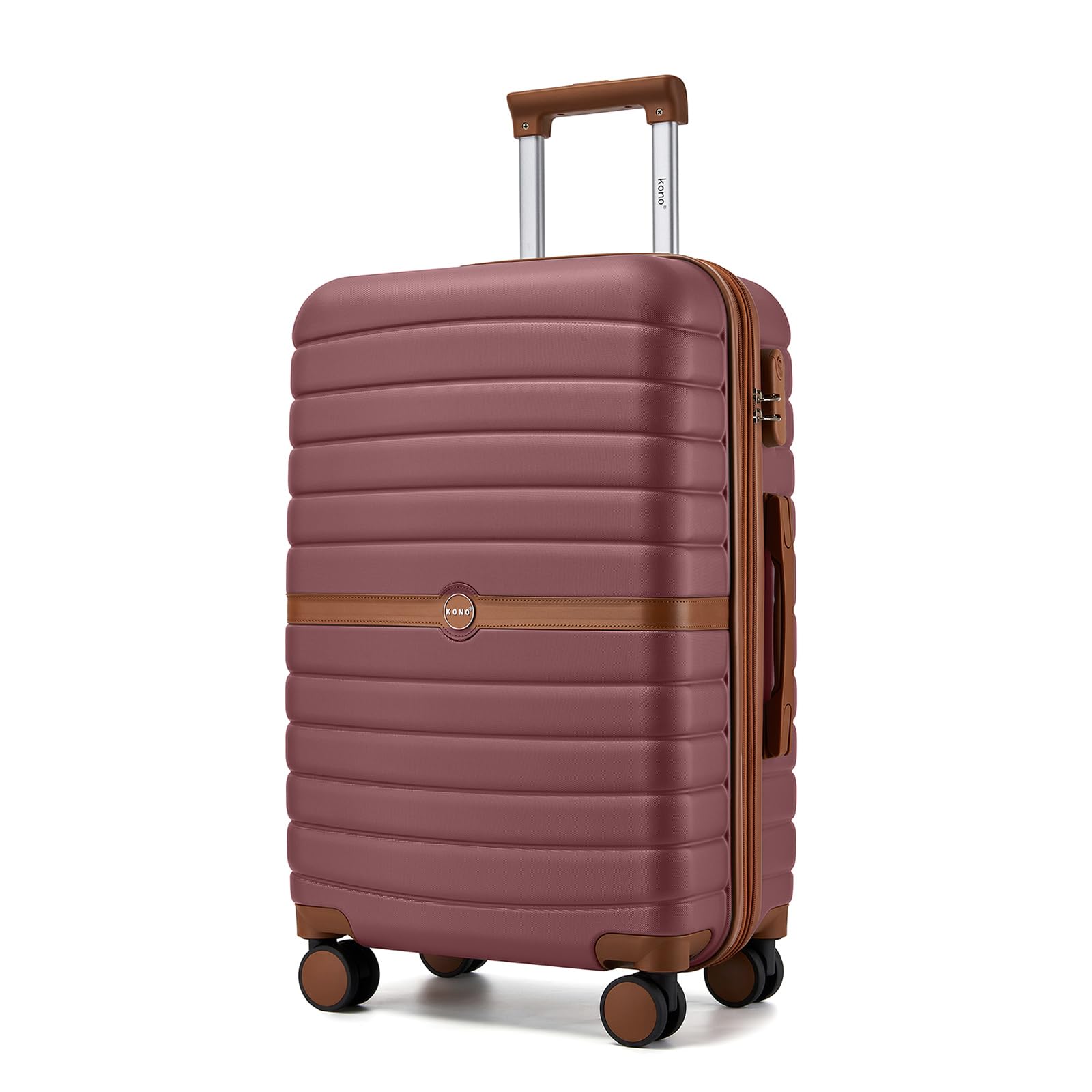 Photo 1 of Kono Expandable 24 Inch Luggage with Spinner Wheels, Medium Checked Luggage with Lock, Lightweight & Anti-Scratch PC+ABS Hardshell Travel Suitcase, Burgundy/Brown