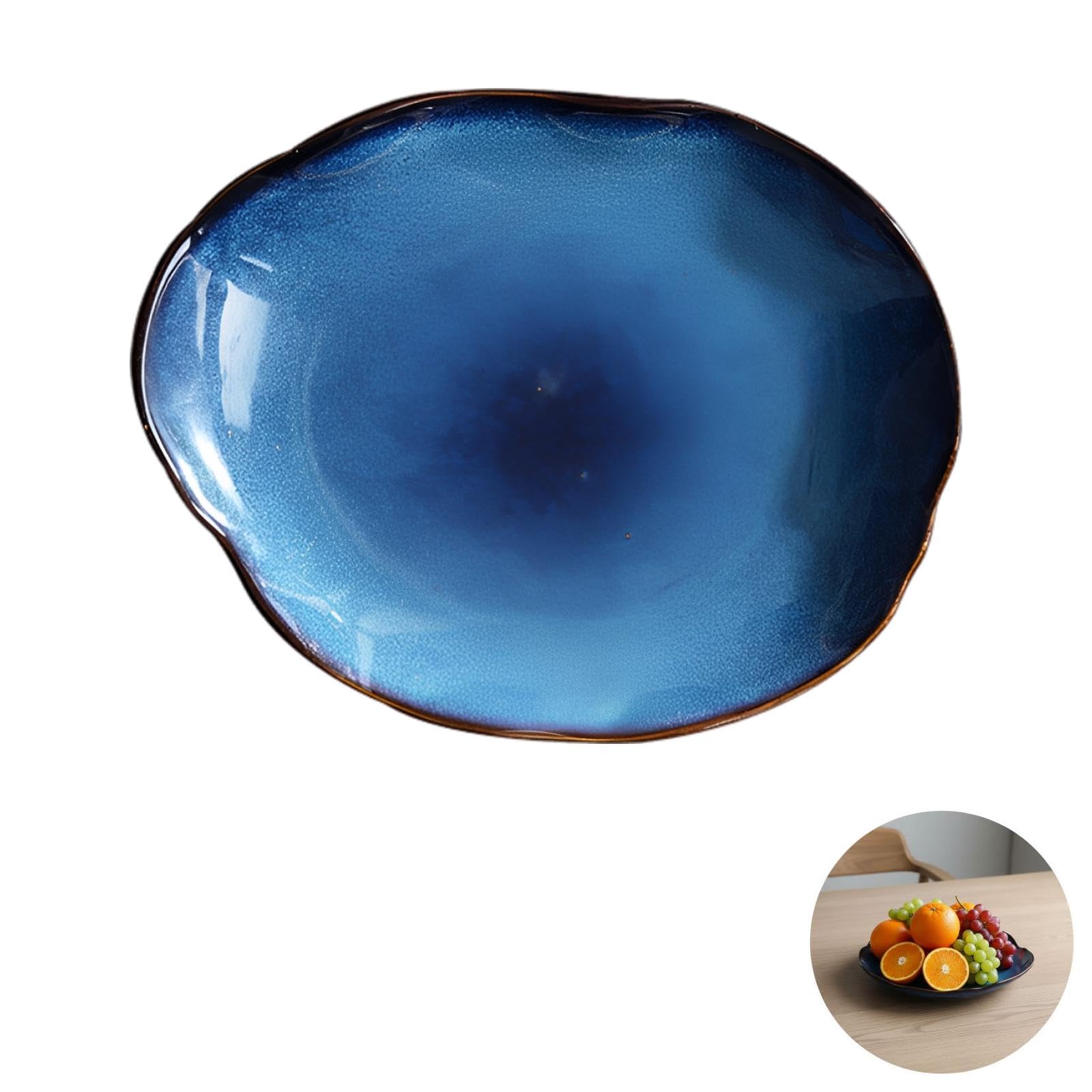 Keramik-Dekoschale, blaue unregelmäßige Salat- und Pastaschale mit einzigartiger Ofenglasur, tiefe Schale 16,6 oz, besondere Form als Tischdekoration für Zuhause, Küche und Restaurant