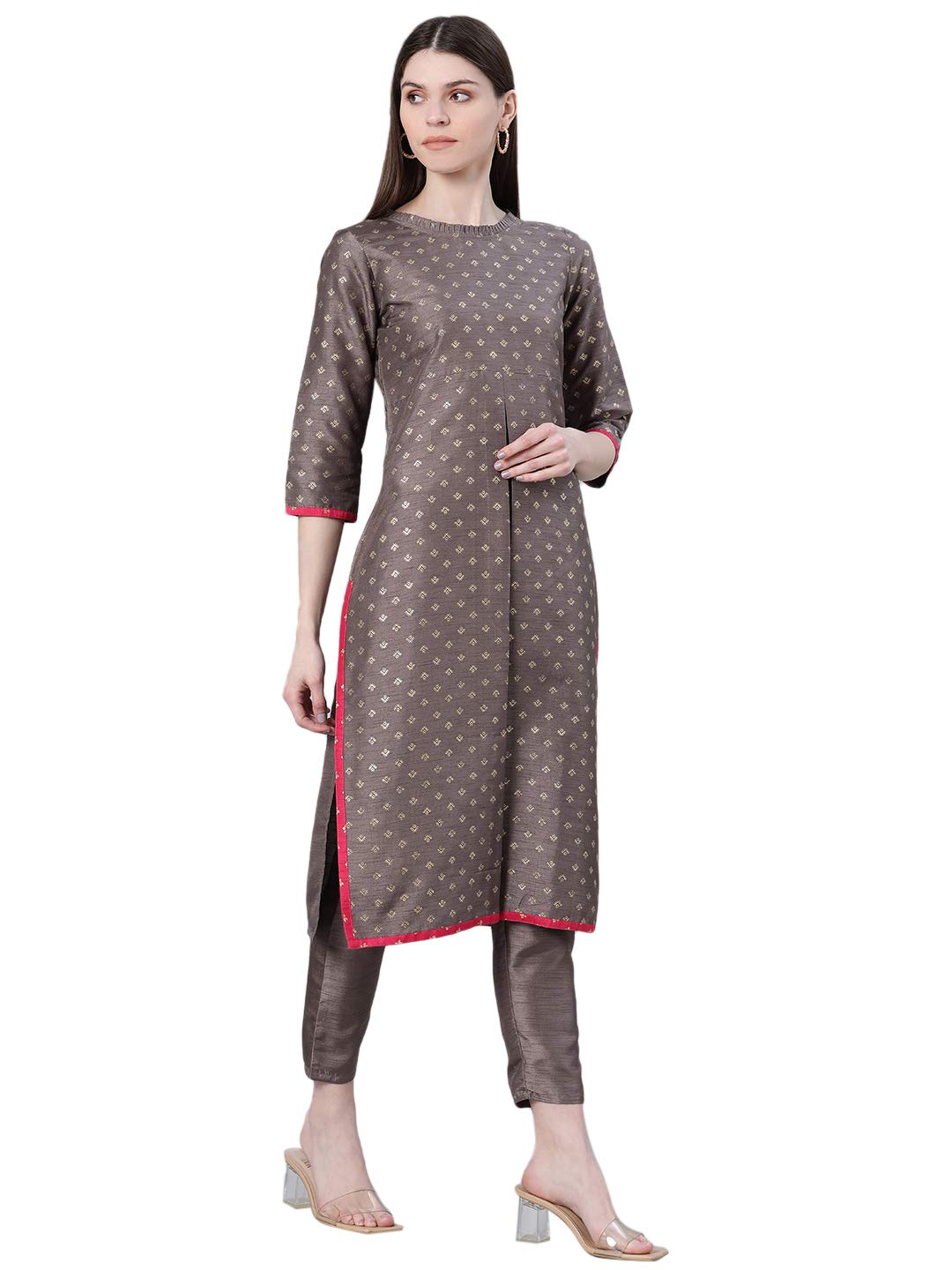 Ziyaa Women's Art Silk Regular Kurta (Zikups3278-M_Grey_M)