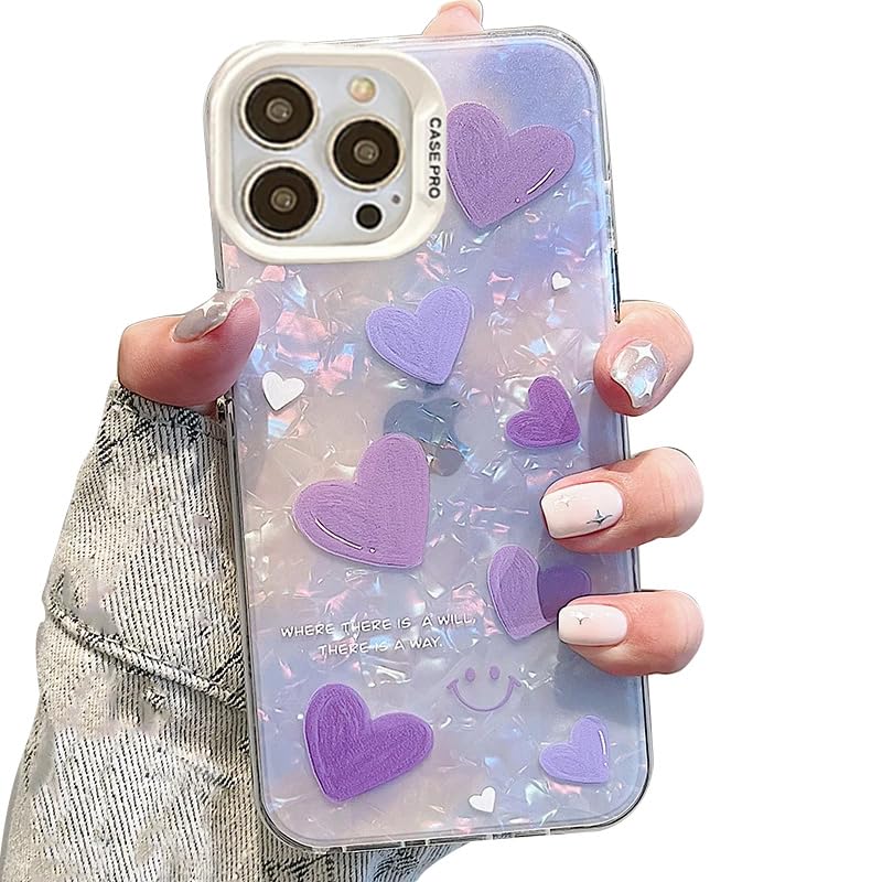 CINCH Designed for iPhone 14 Pro Cover Cool Shining Shell Love Heart Pattern Design with TPU Edges Phone Back Cover Case for Girls Women (Bling Heart Purple) (B0D8L9YS94) Amazon Price History, Amazon Price Tracker